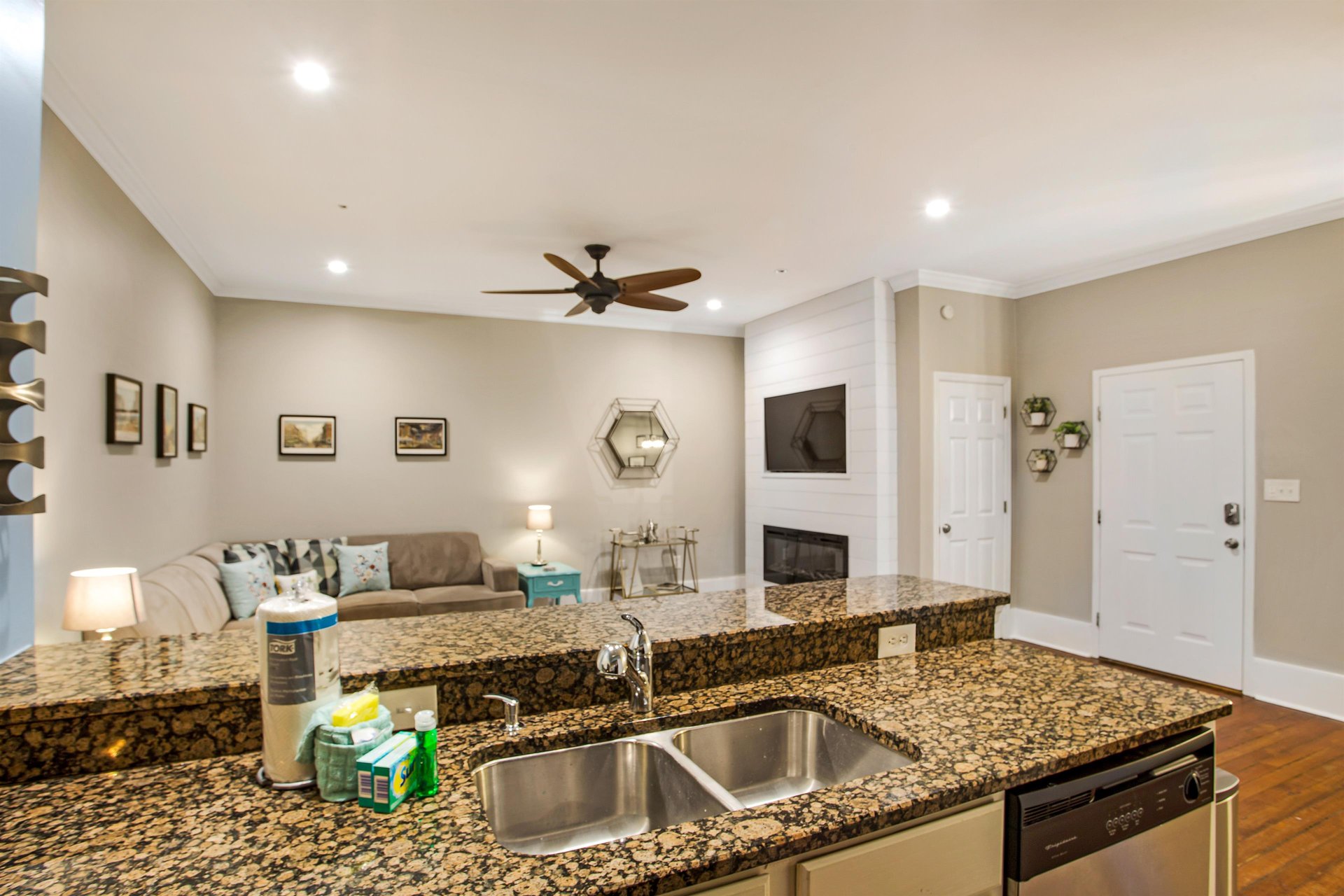 The breakfast bar is a perfect spot to have a morning cup of joe.