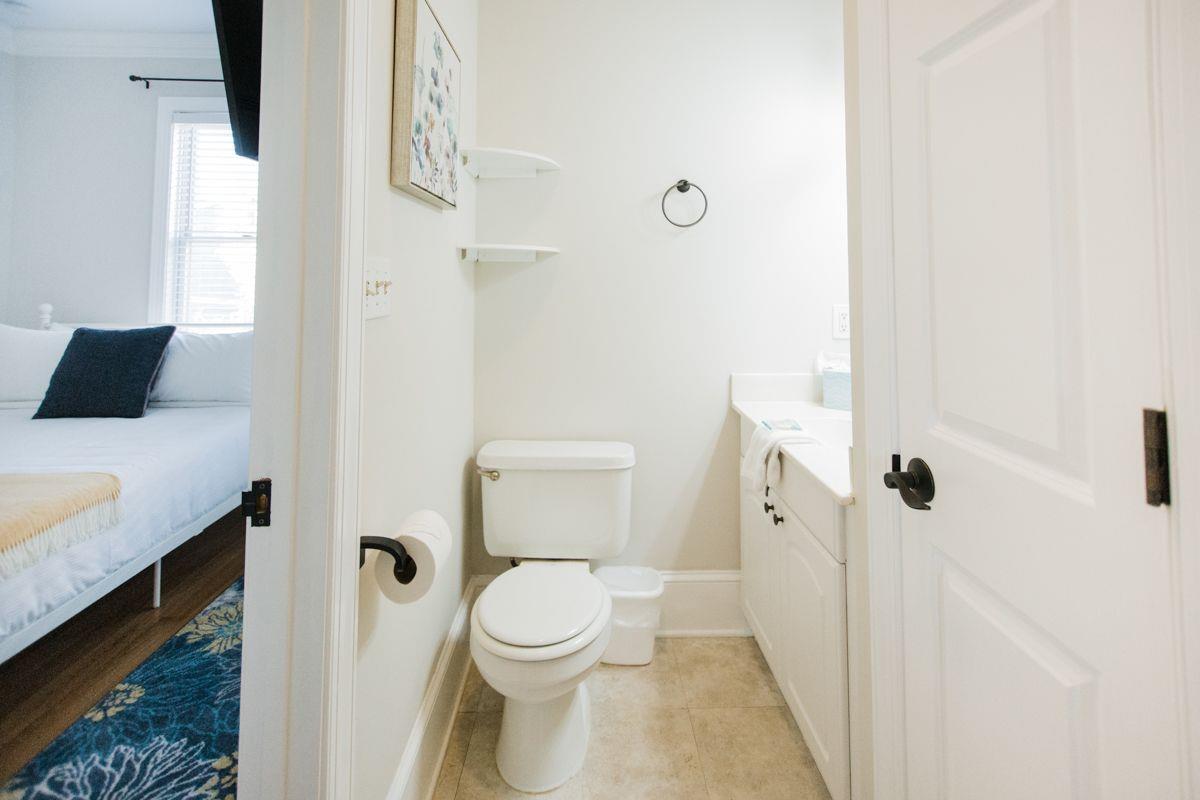 The jacknjill bathroom offers a private vanity, and toilet for each room.