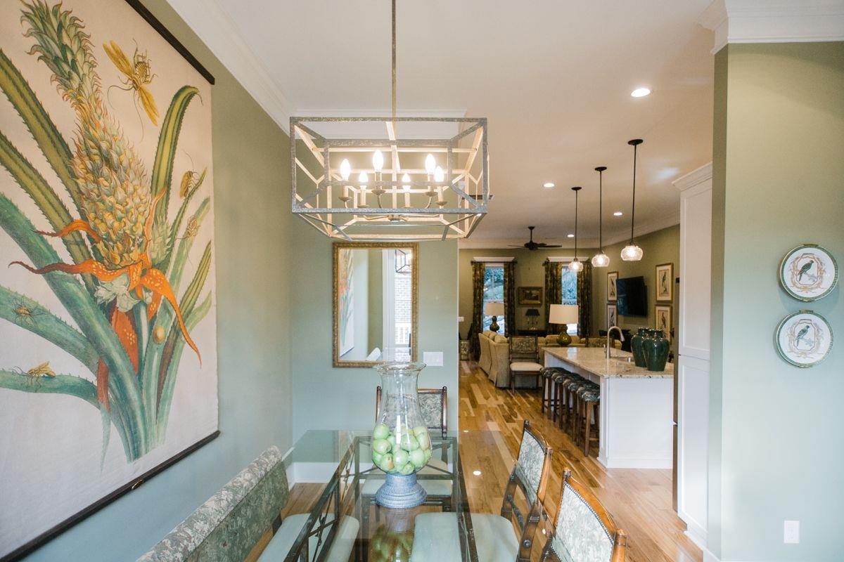 A large chandelier provides enough light for those intimate family meals.