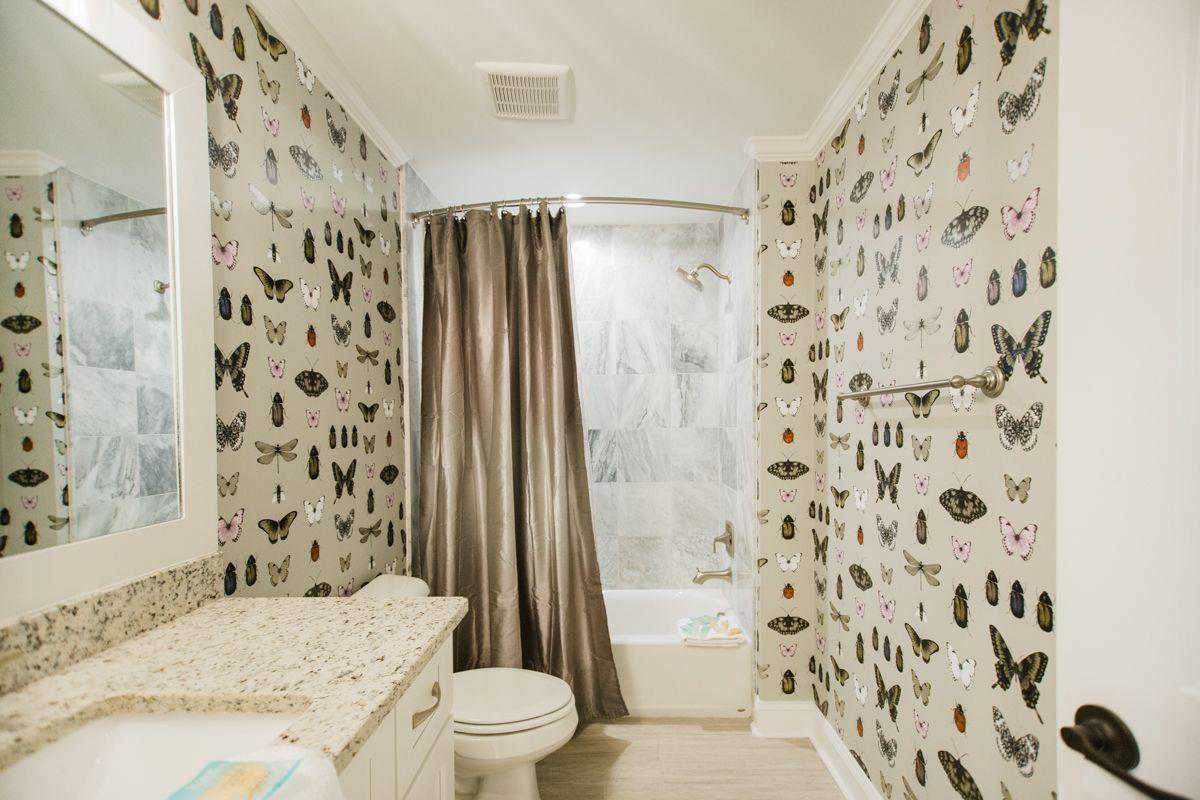 Just down the hall, a large bathroom.