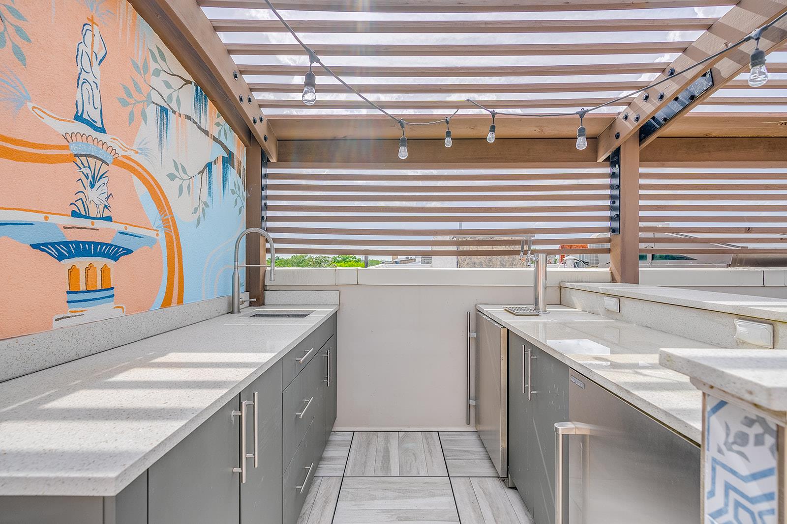 Guests will enjoy access to a beverage cooler  perfect for sunset cocktails