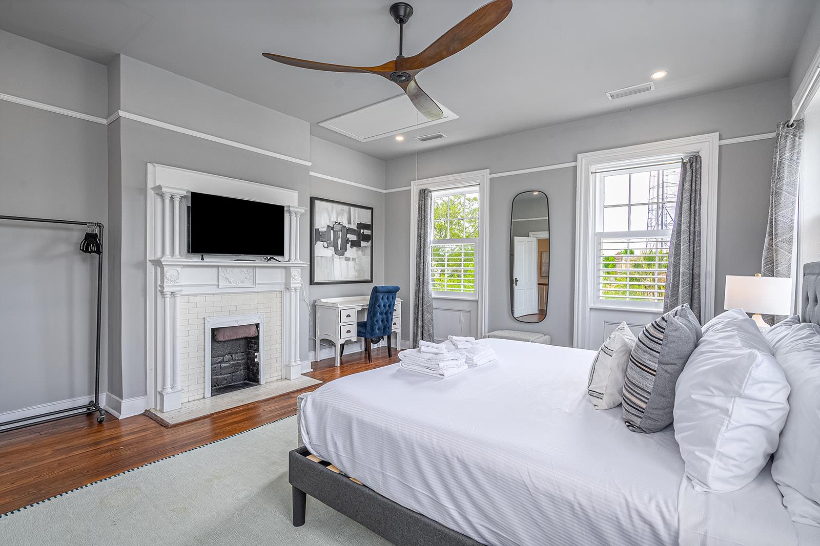 Outfitted with a king bed, smart television and dedicated work space.