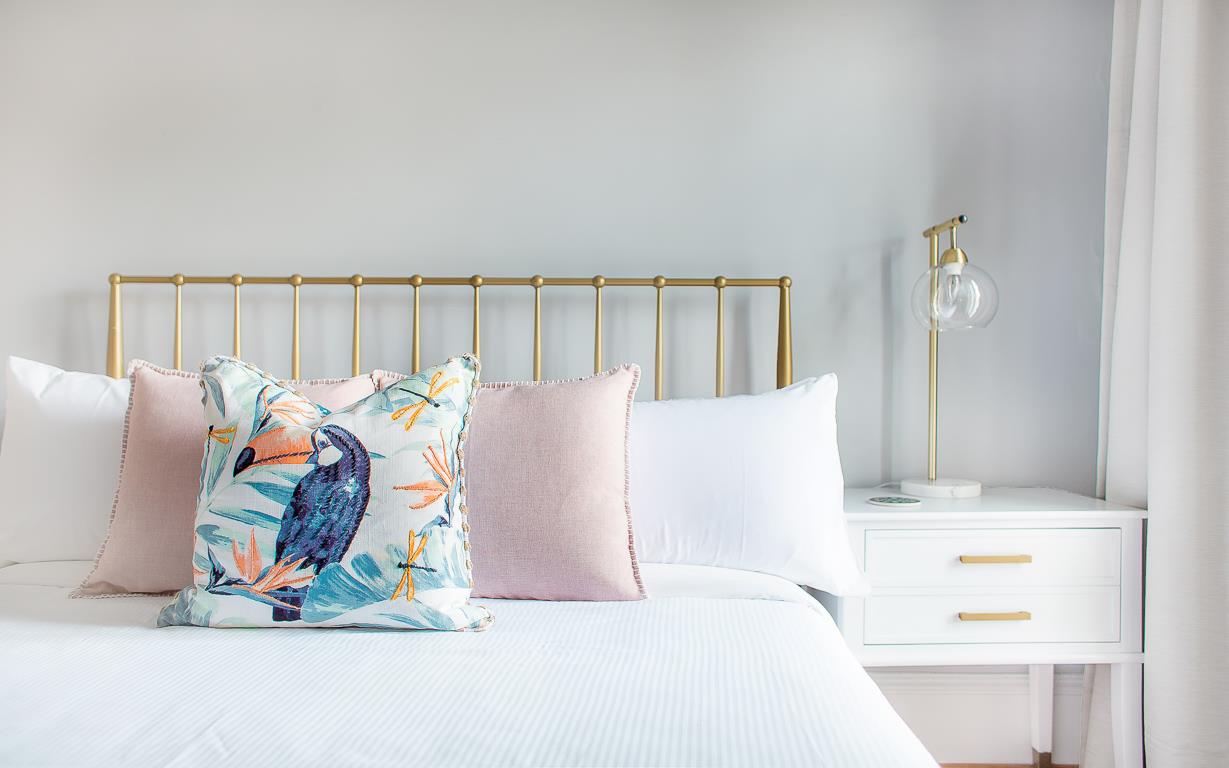Gold accents, and fun colors bring this space to life.