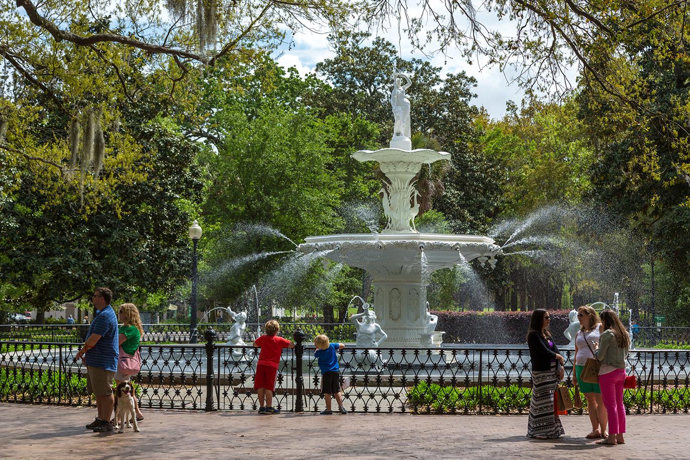 The famous Fountain at Forsyth Park is just two blocks West.