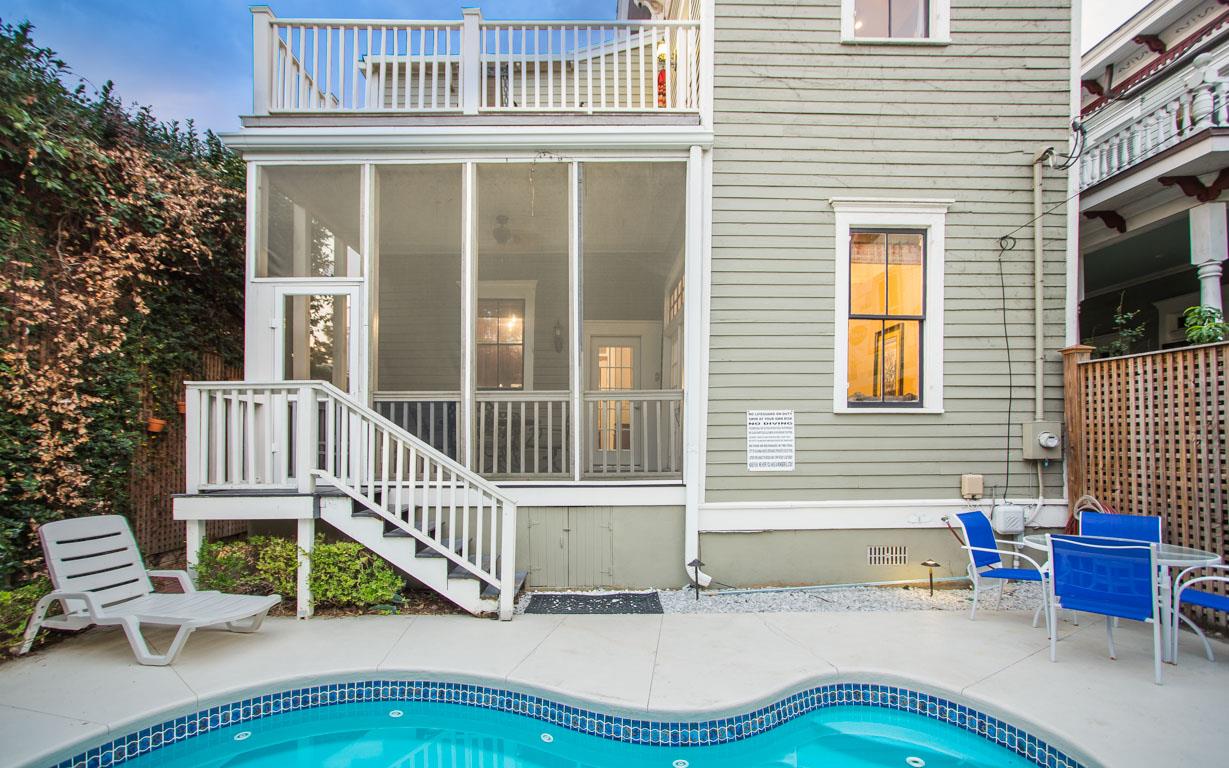 View of the backyard and pool area.