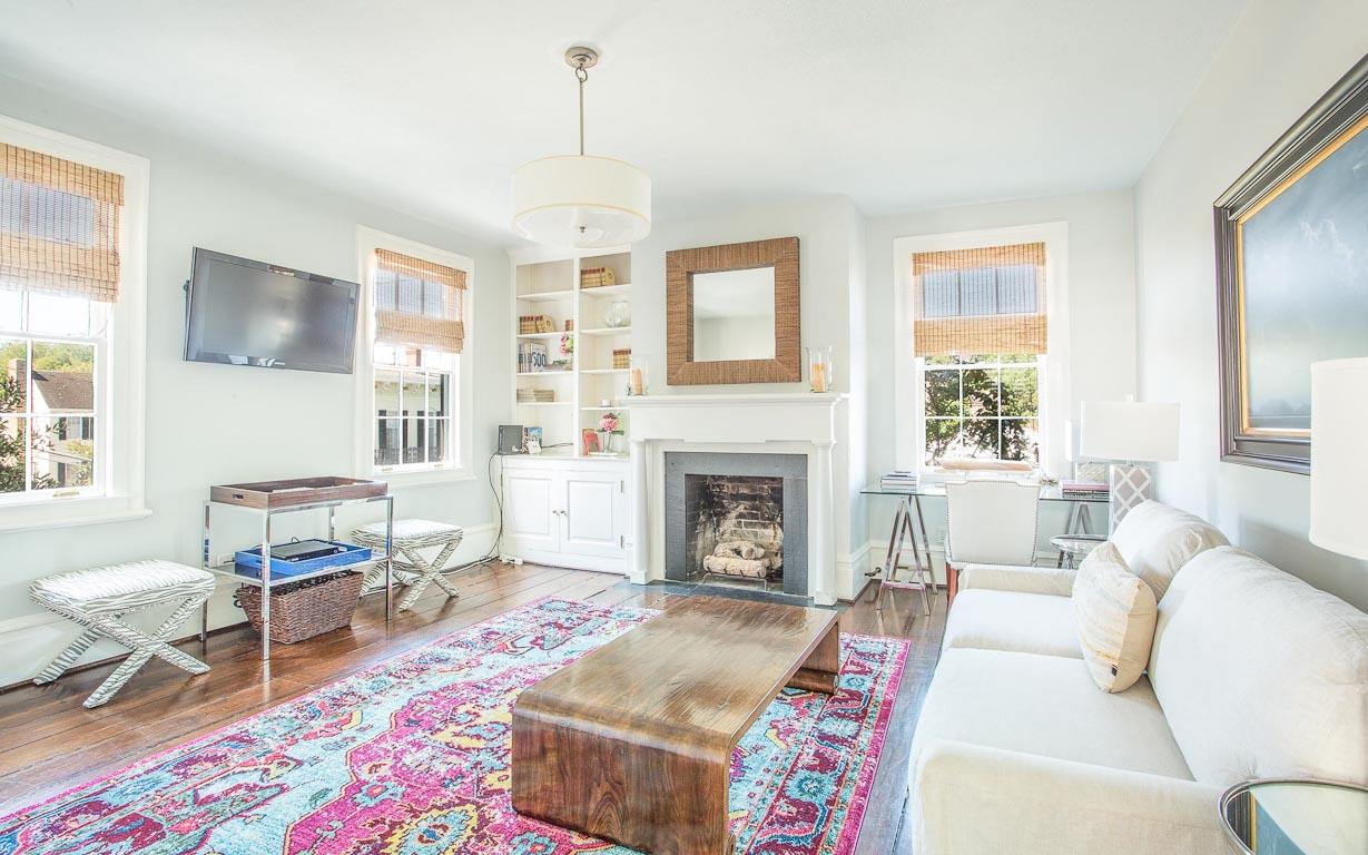 The Mitchell Gold Super Lux sleeper sofa transforms the den to a primary bedroom.