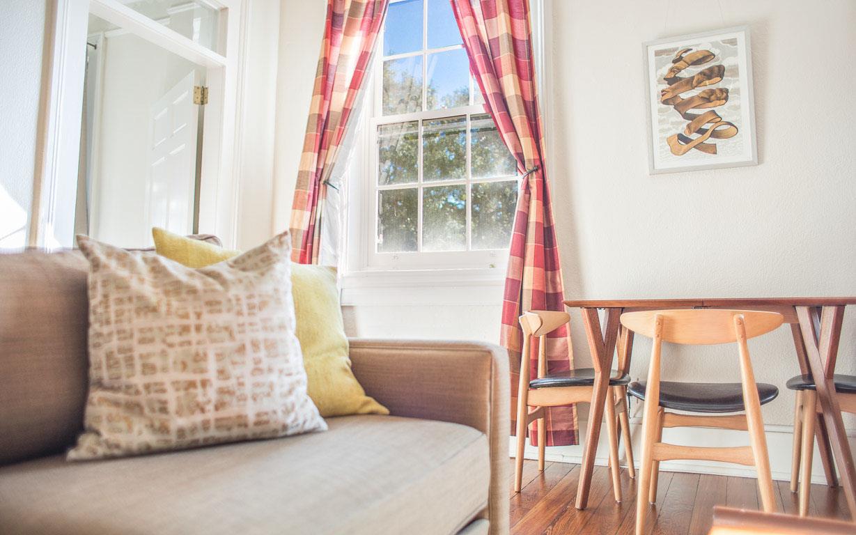 Large windows boast amazing views of historic downtown.