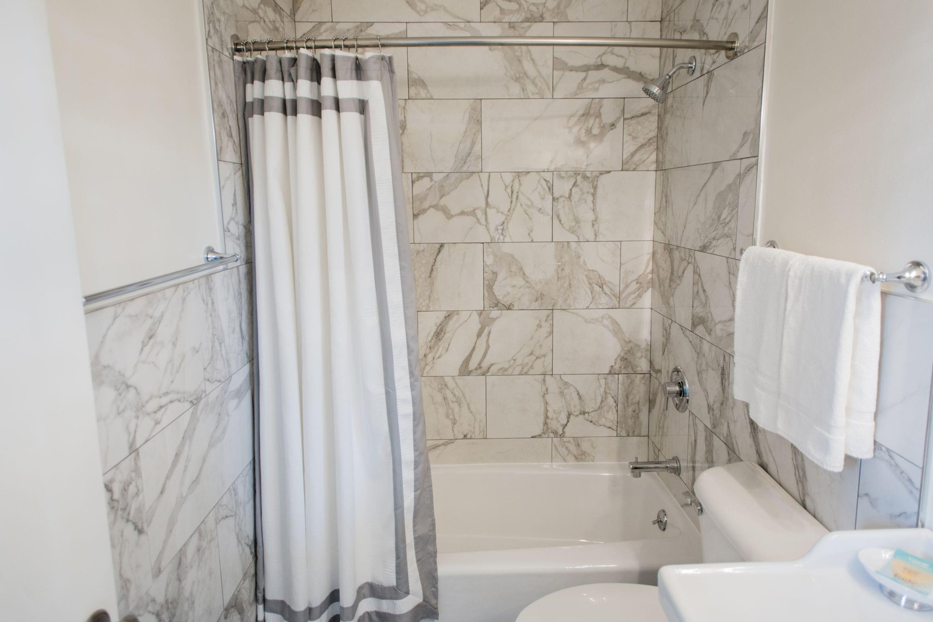 A soaking tub, and shower combination.