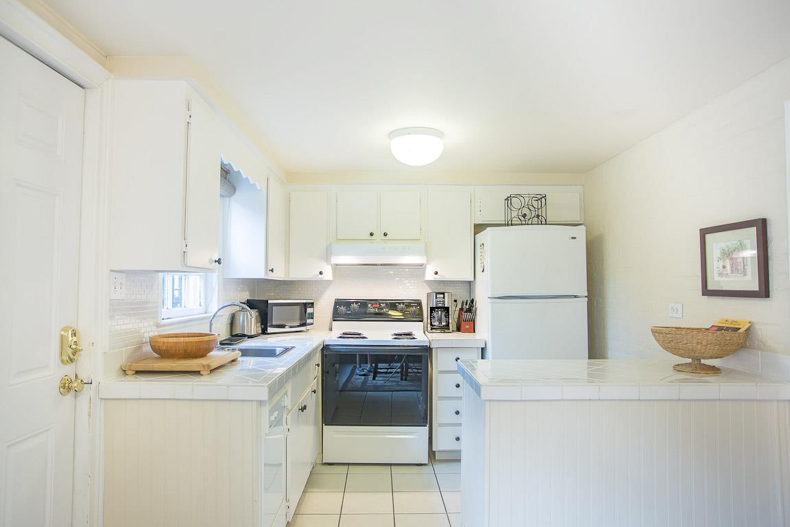The kitchen has ample counter space.