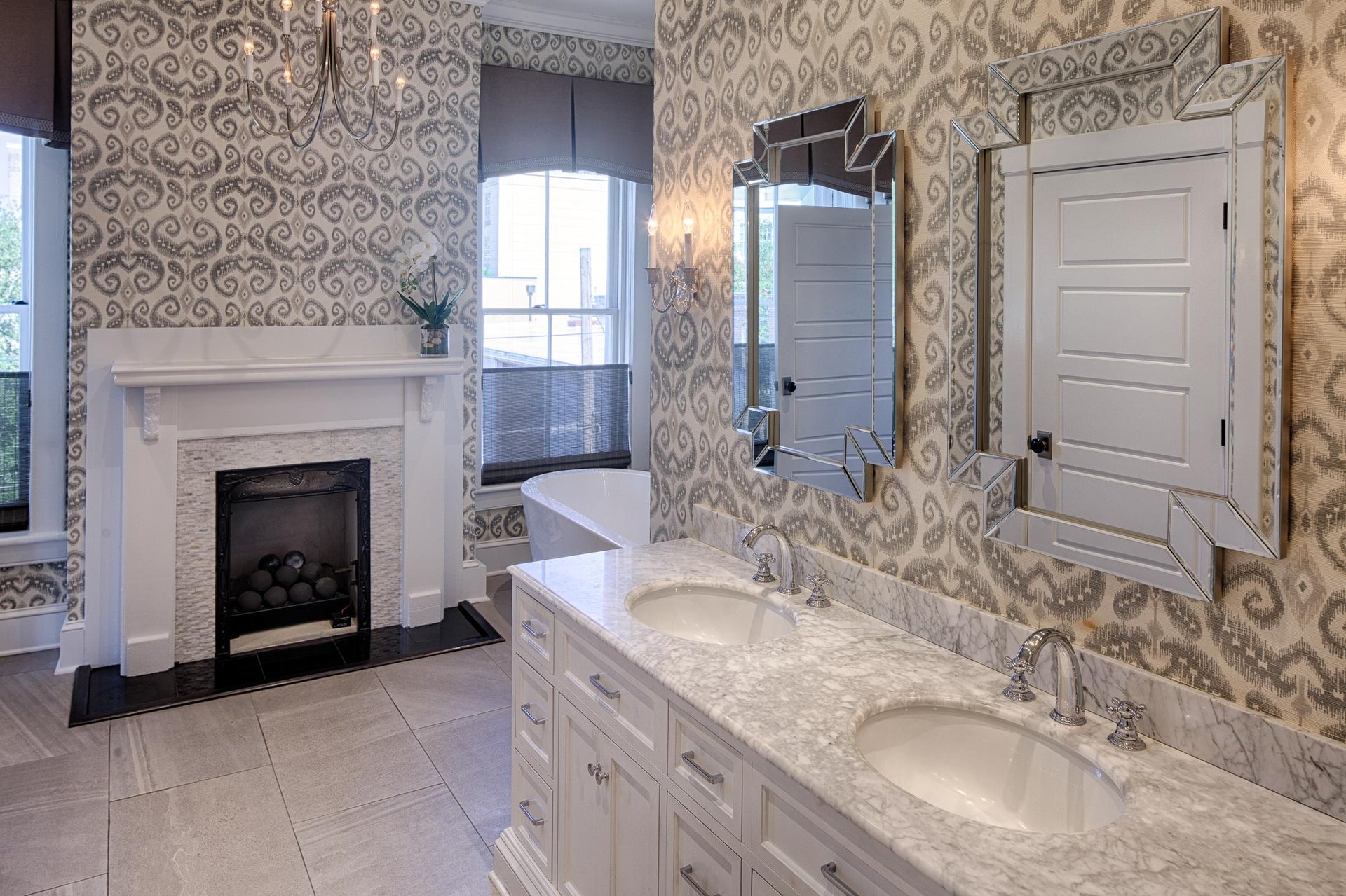 The dual vanity features an ample amount of space to get ready.