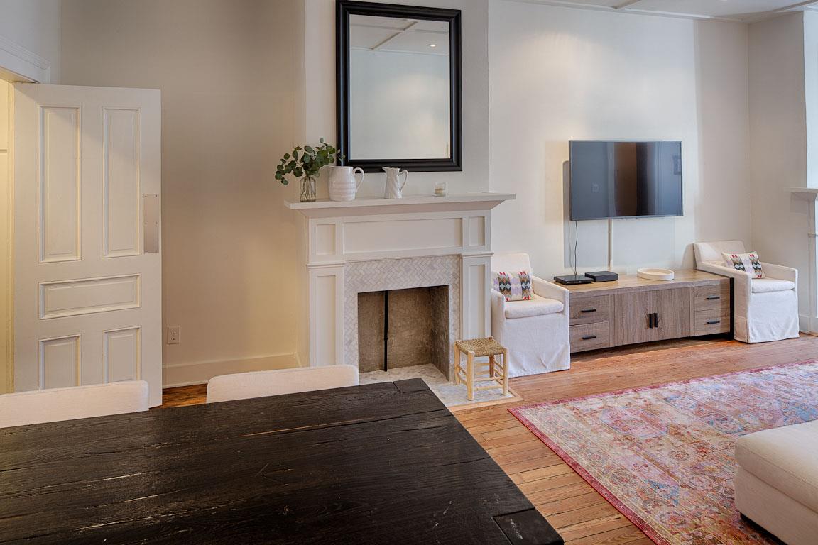 The dining area is open to the rest of the living room.