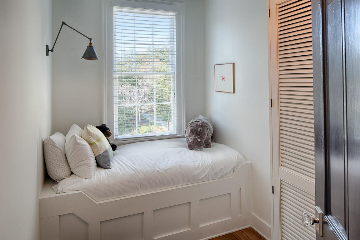 A twin bed can be found in the quaint guest room  great for little ones.