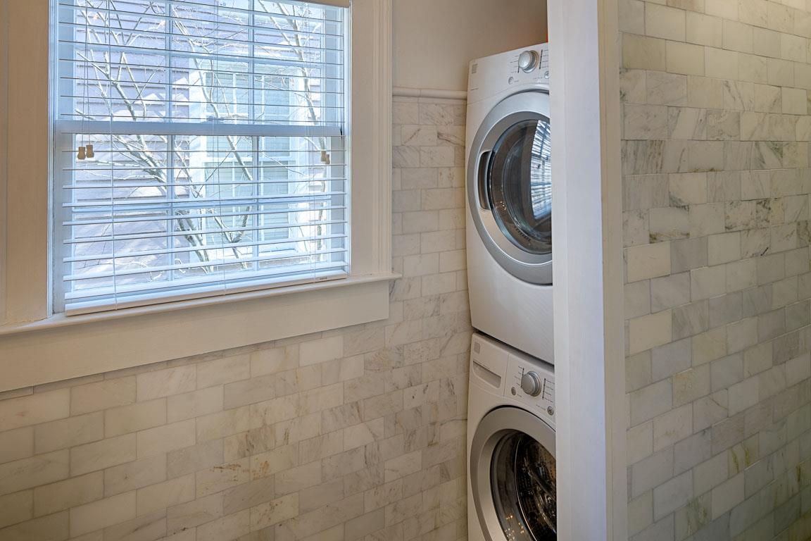 A stacking washerdryer is ideal for longer stays.