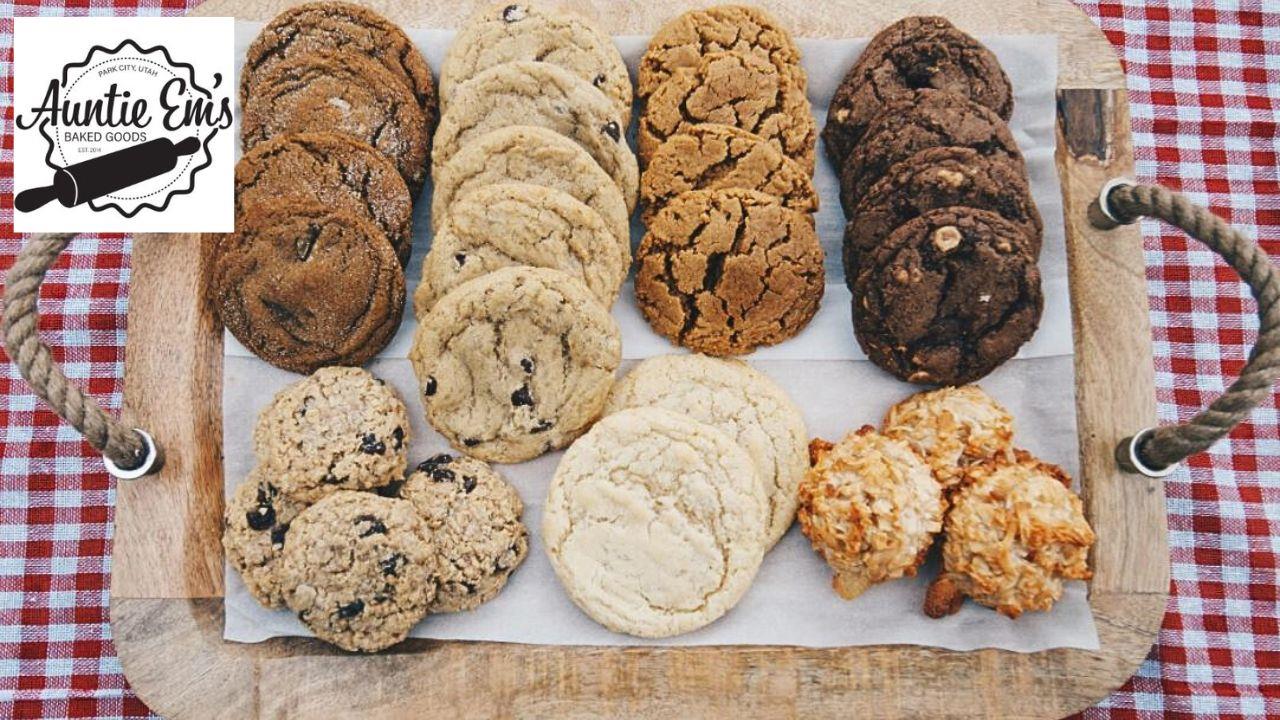 Auntie Ems Baked Goods assorted fresh baked cookies on wooden board Park City Utah