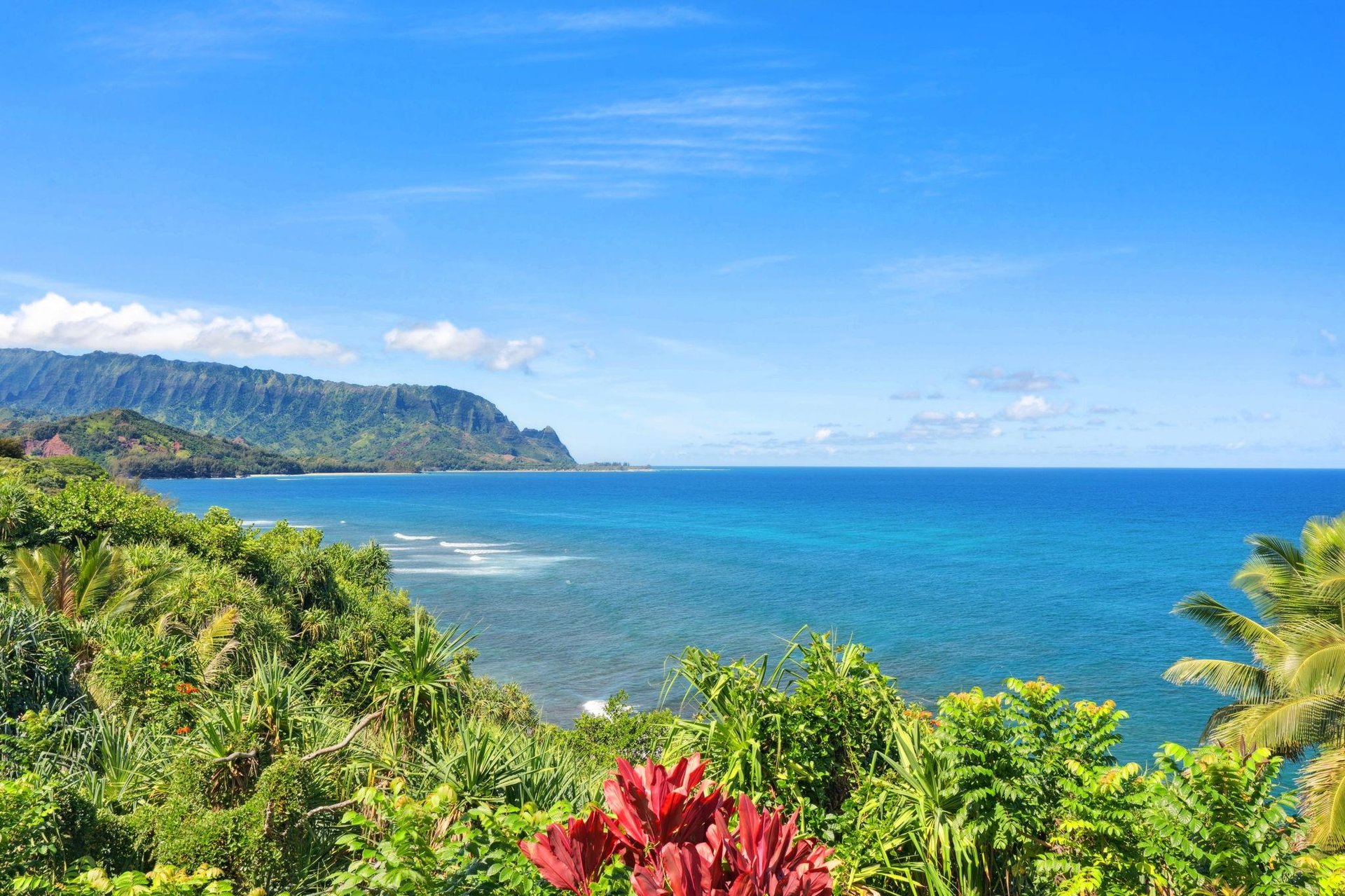 Makana mountains and Hanalei Bay in the distance