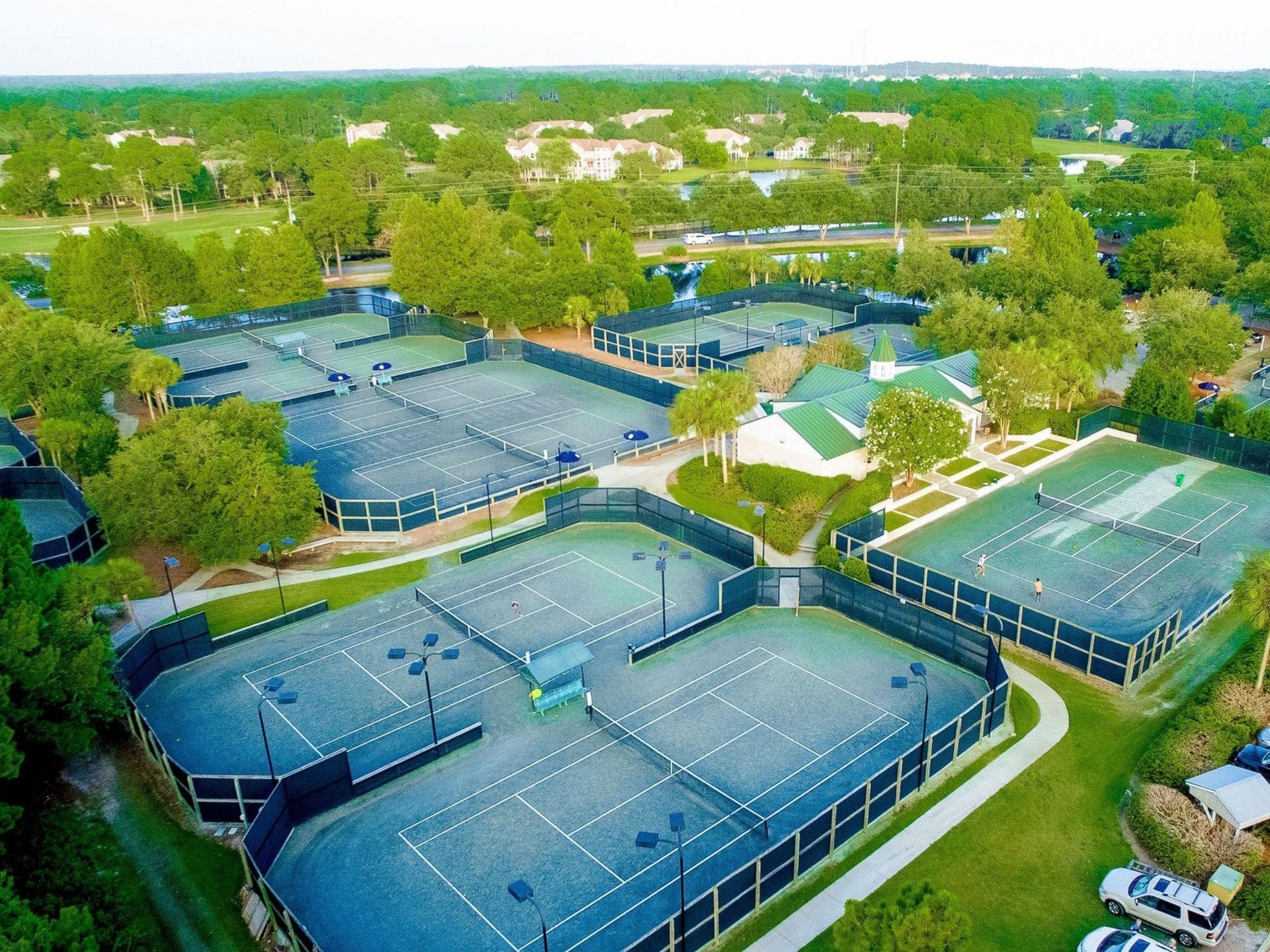 Aerial view of the tennis complex at Observation Point in Sandestin, Florida