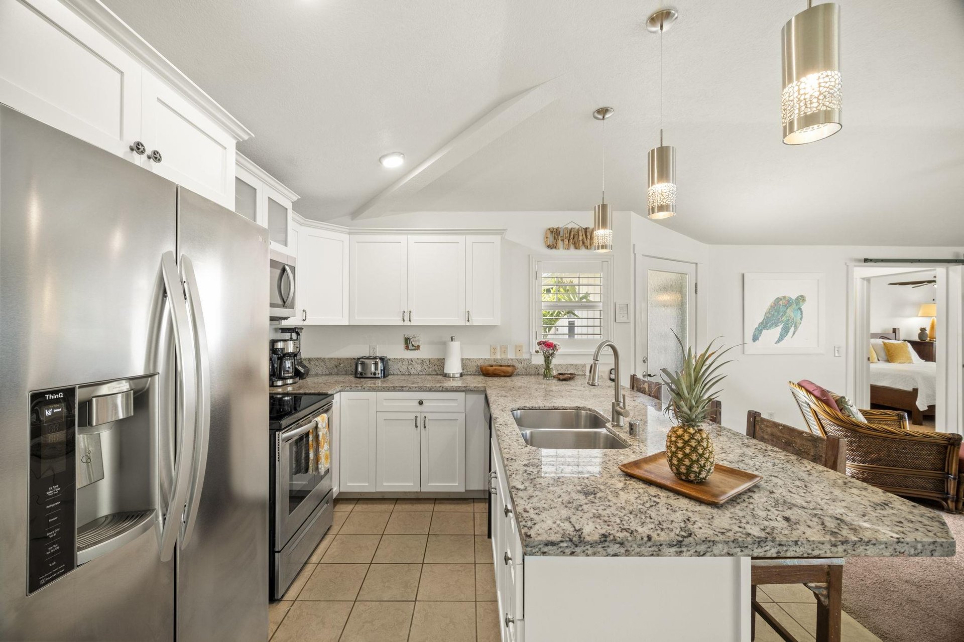 Stainless steel appliances and granite countertops