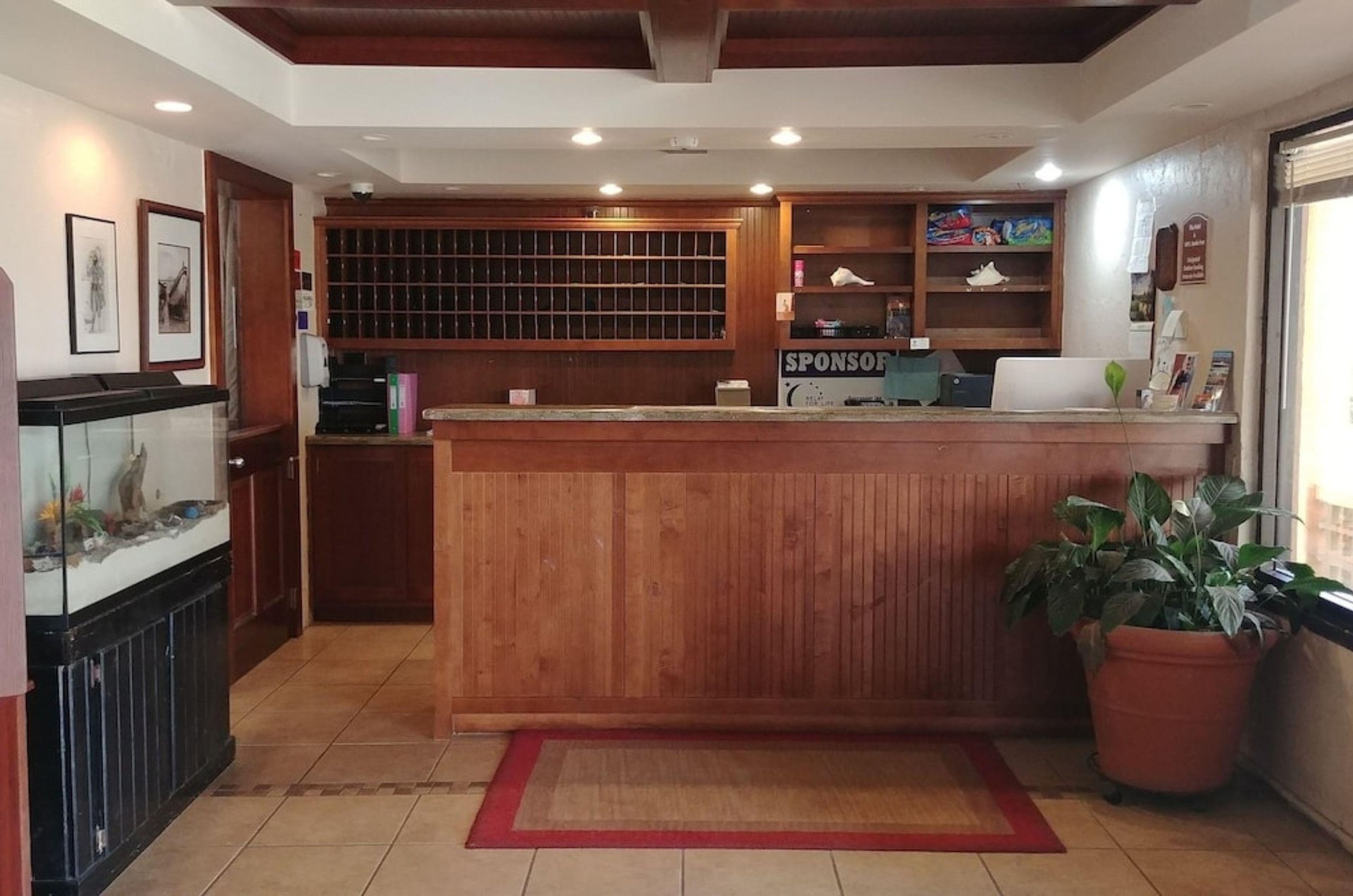 The lobby at the Buccaneer Inn