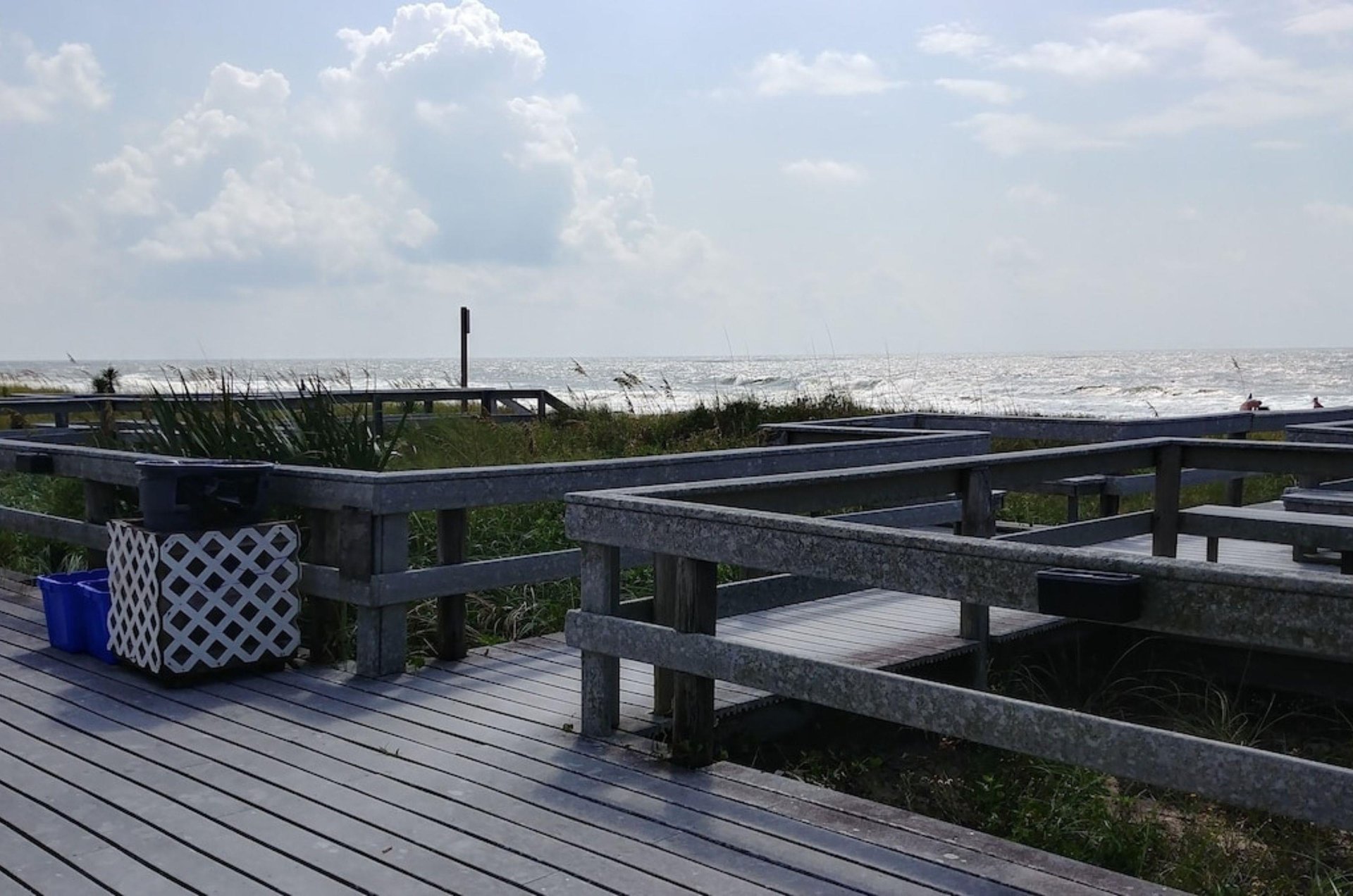 The wooden boardwalk leading to the coast on St. George Island