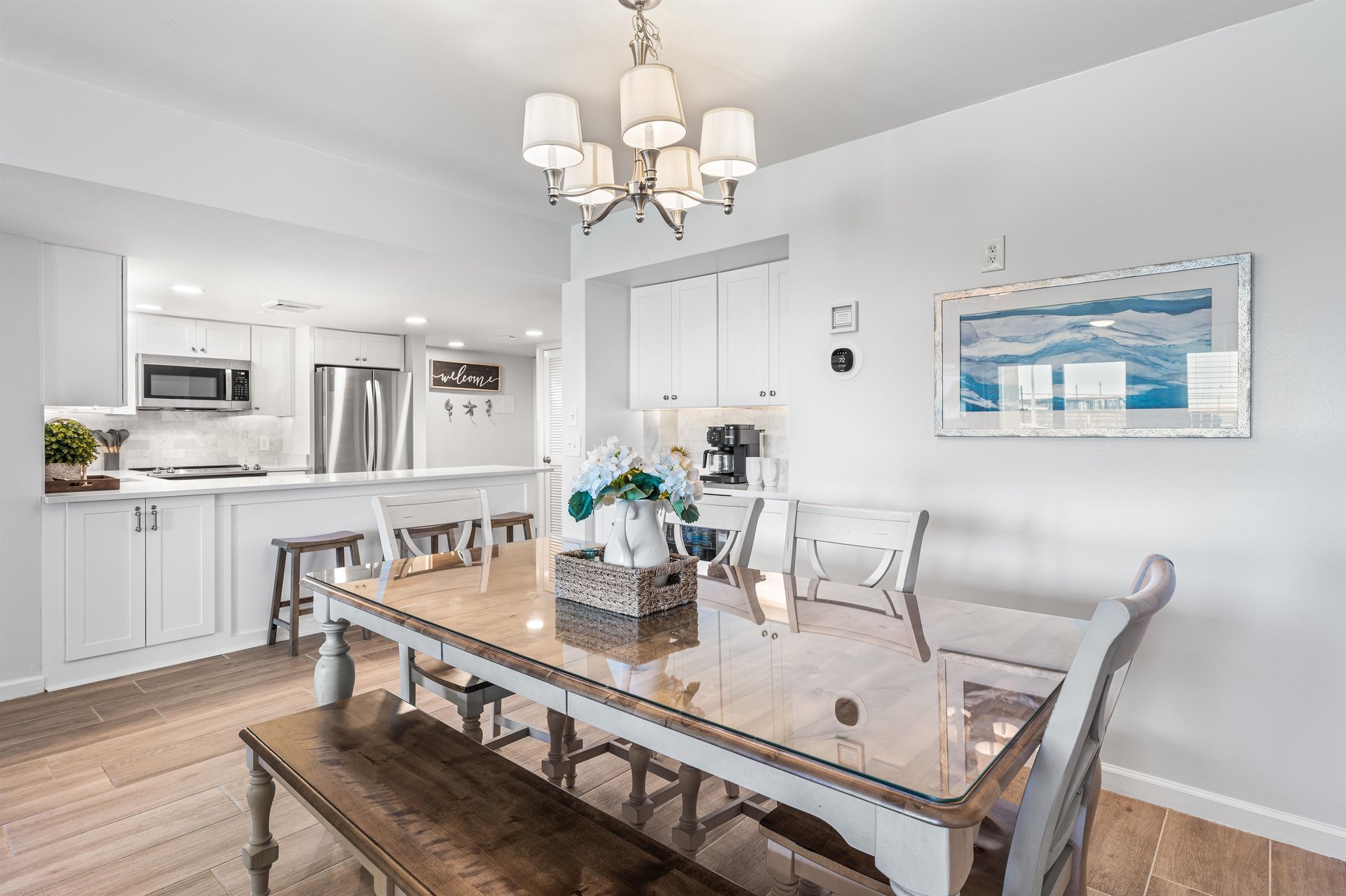 Bright, cheerful dining area for meals or games.