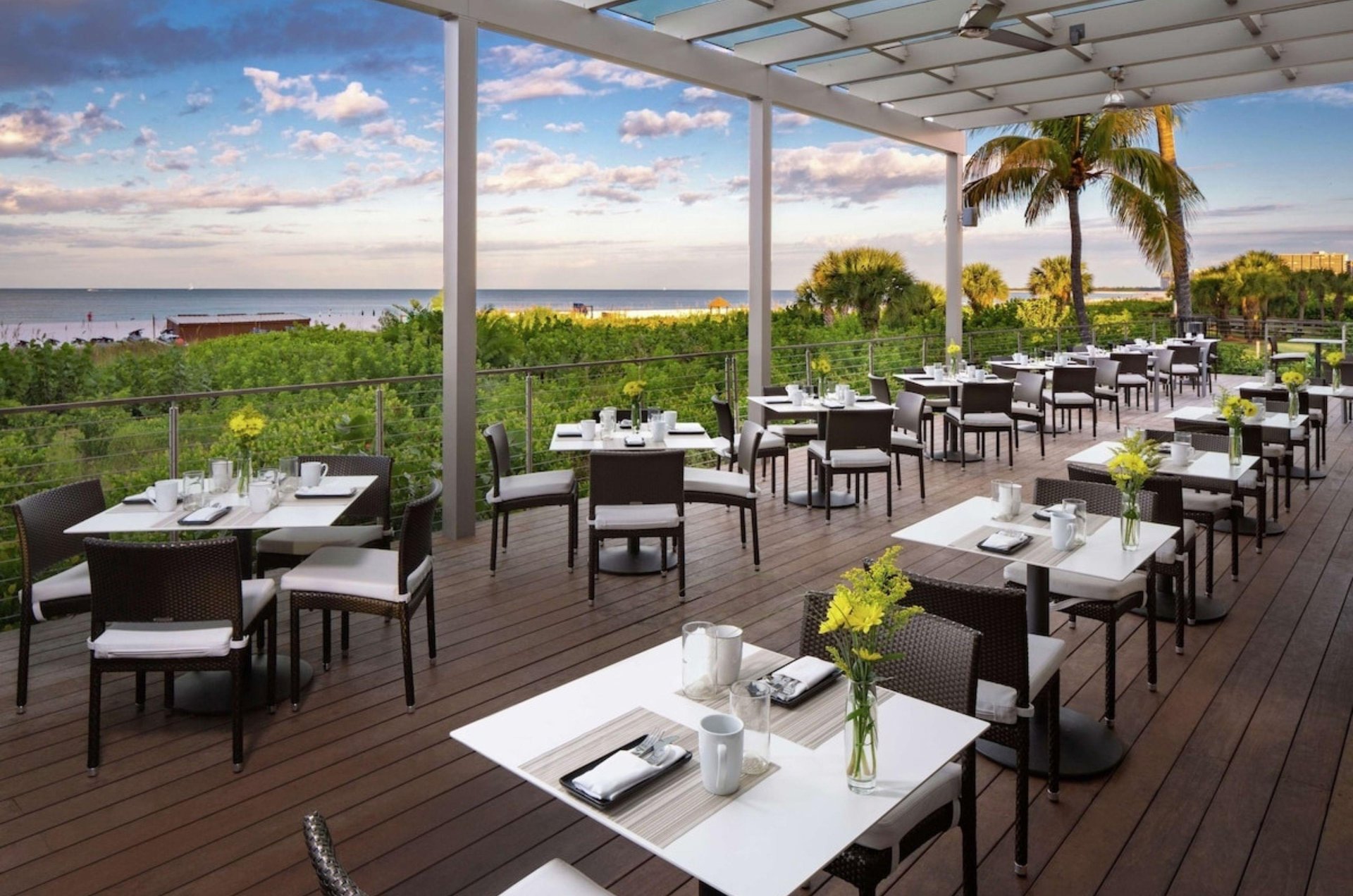 An onsite restaurant at Hilton Marco Island Resort and Spa in Florida