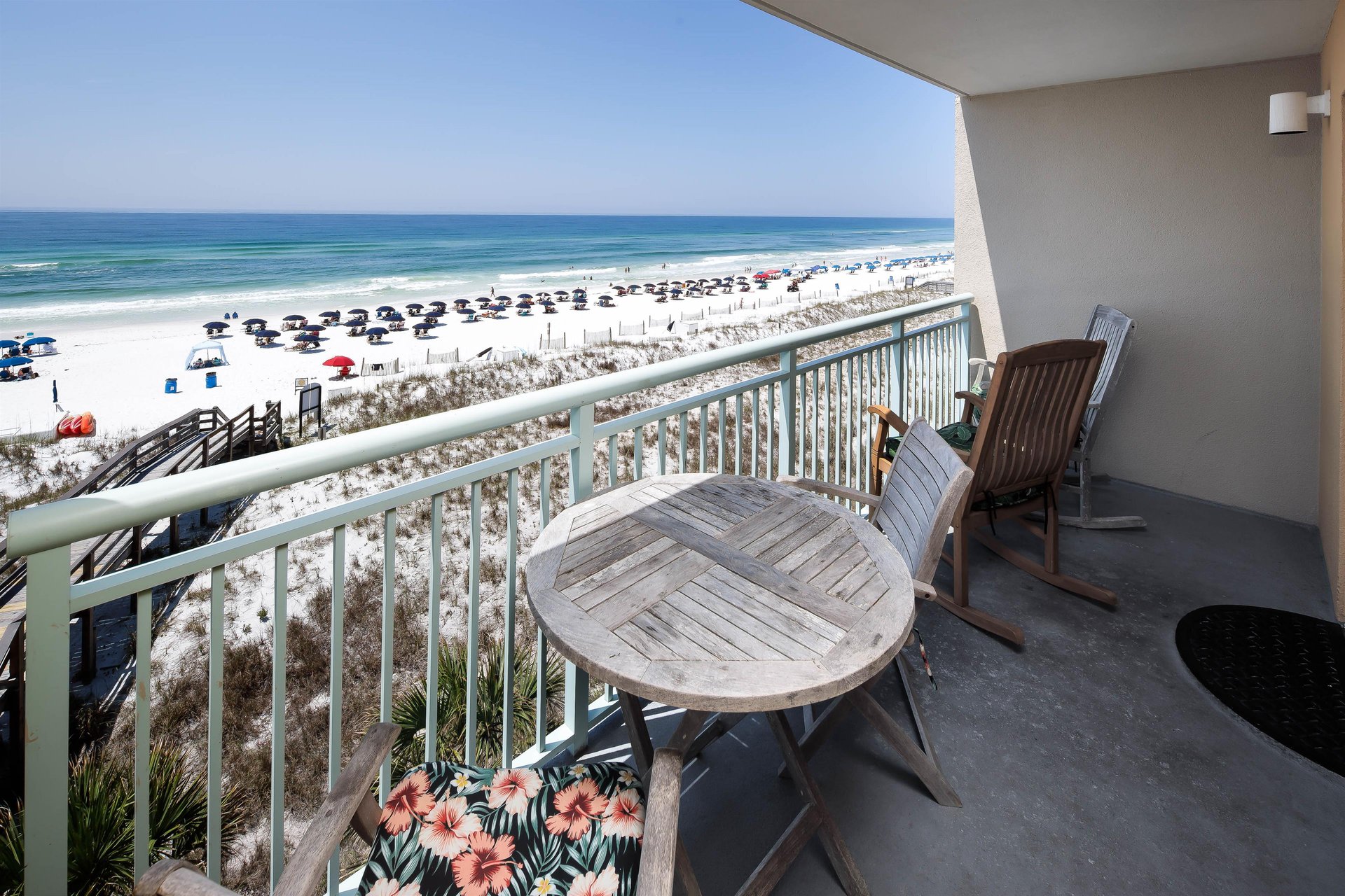 Enjoy a captivating view of the breathtaking waters of the Emerald Coast from the wrap around balcony