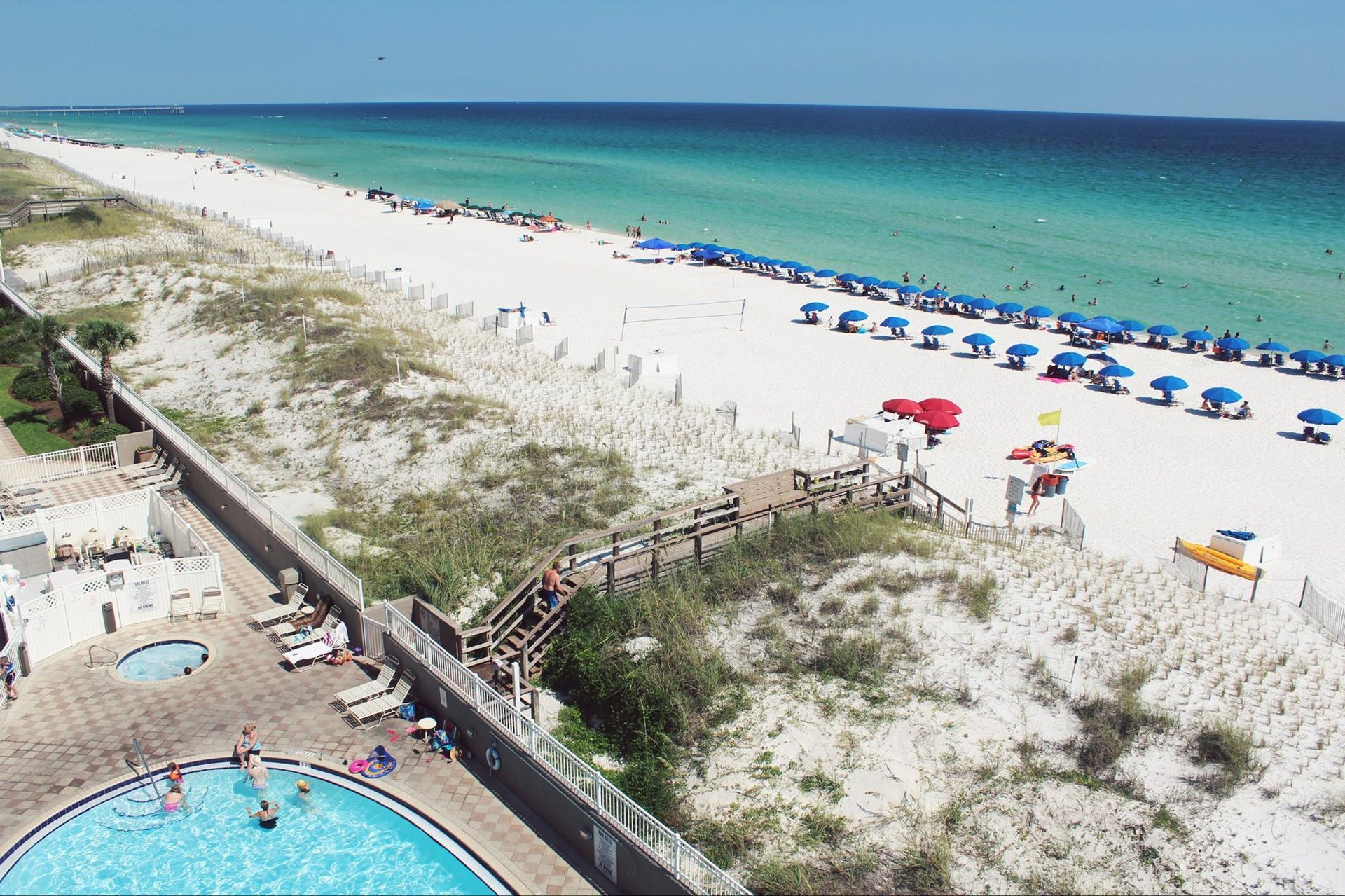 The pool area located on the beach side as well.