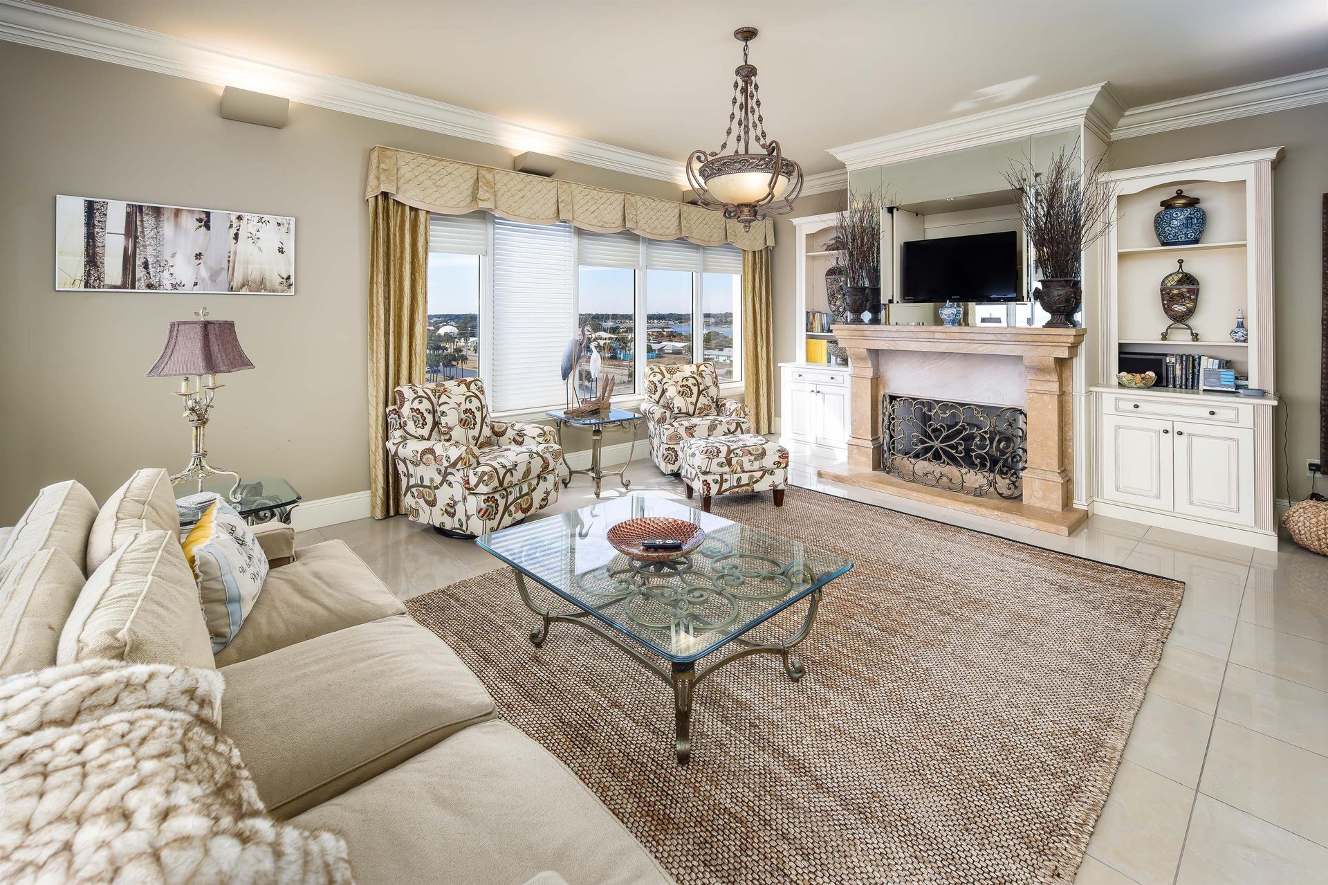 Crown molding, upgraded lighting, porcelain tile floor and plenty of sitting room for everyone in the family.