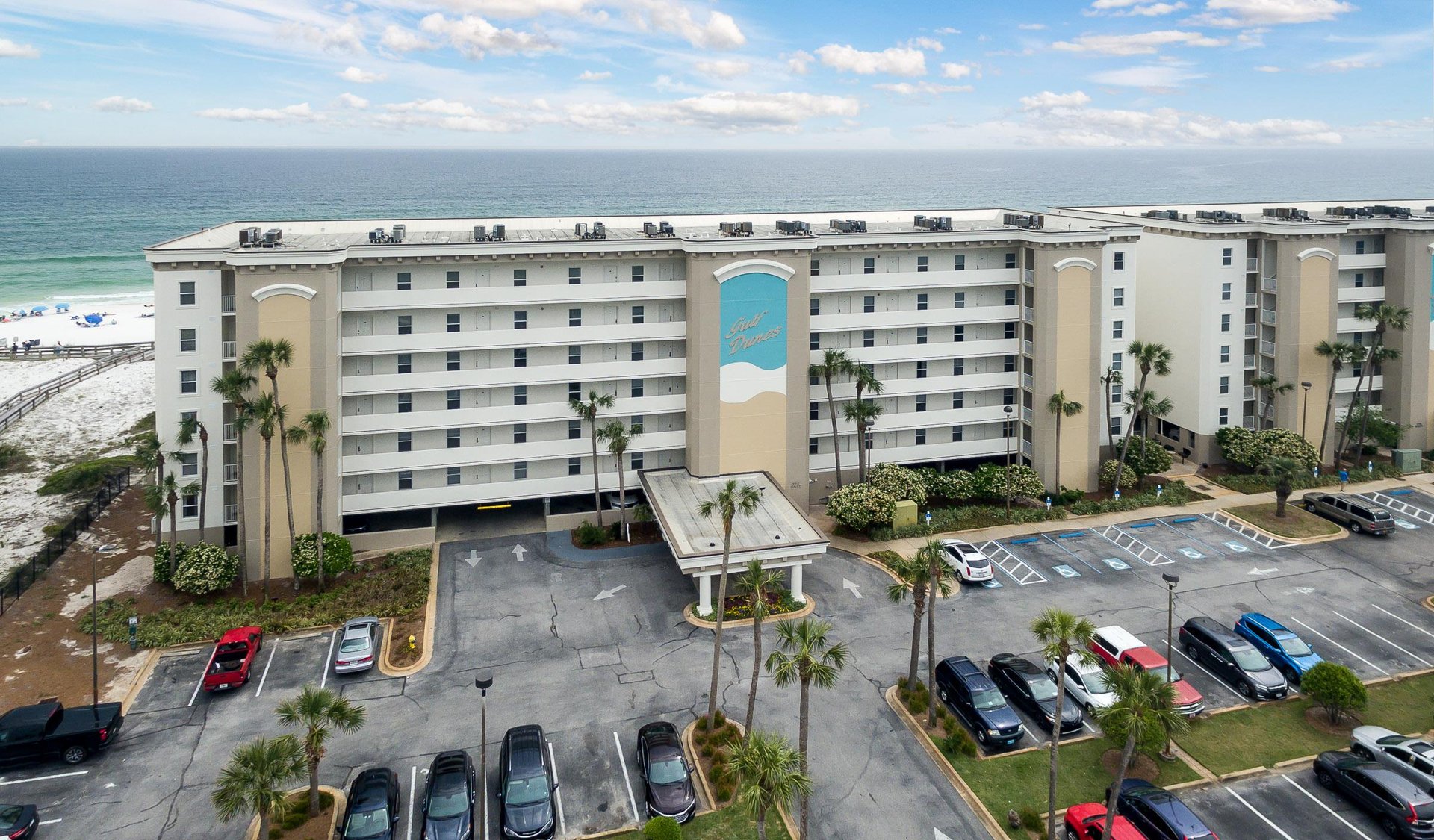 Aerial view of the Gulf Dunes East building