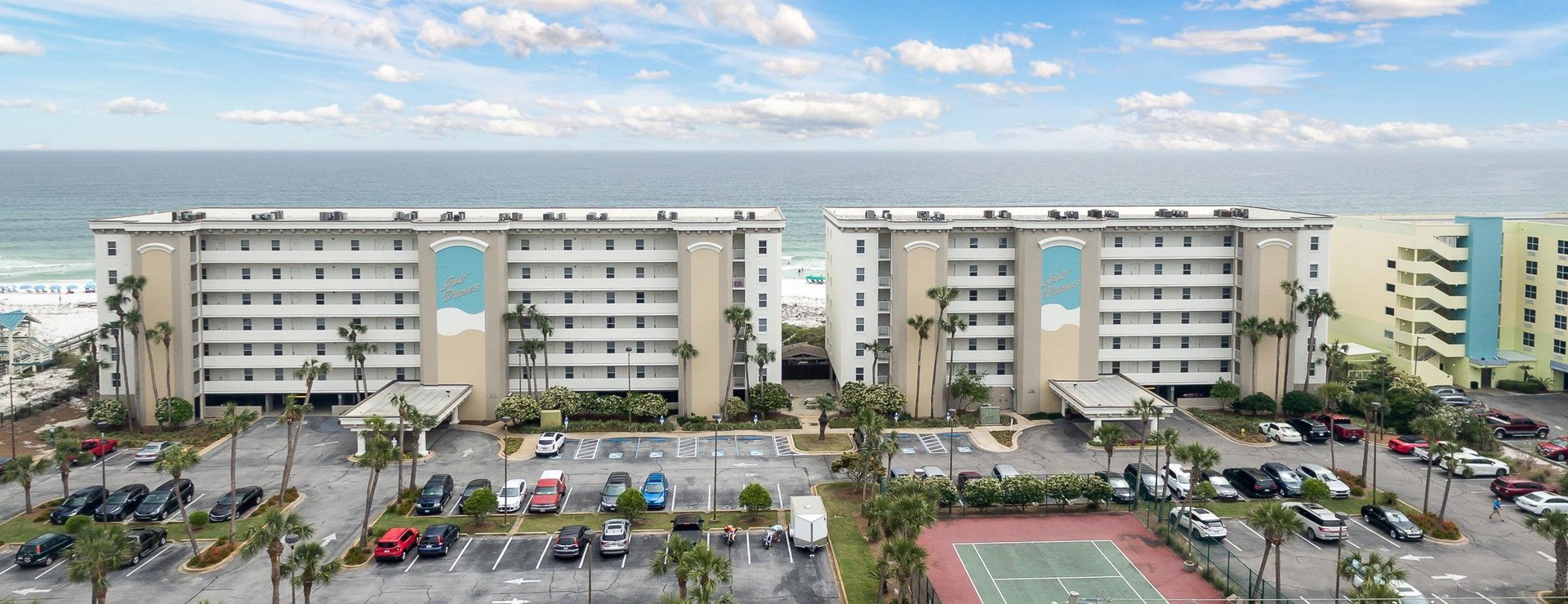 Aerial views with both the East and West buildings