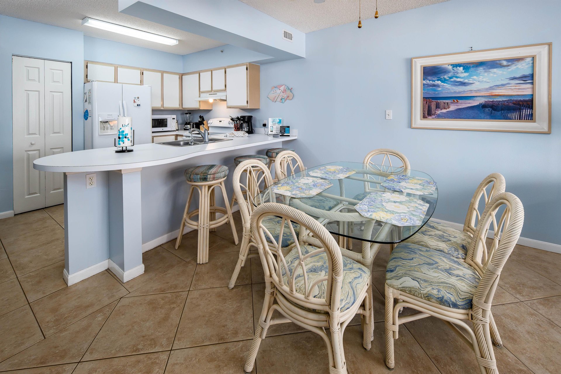 Additional seating for three at the kitchen island.