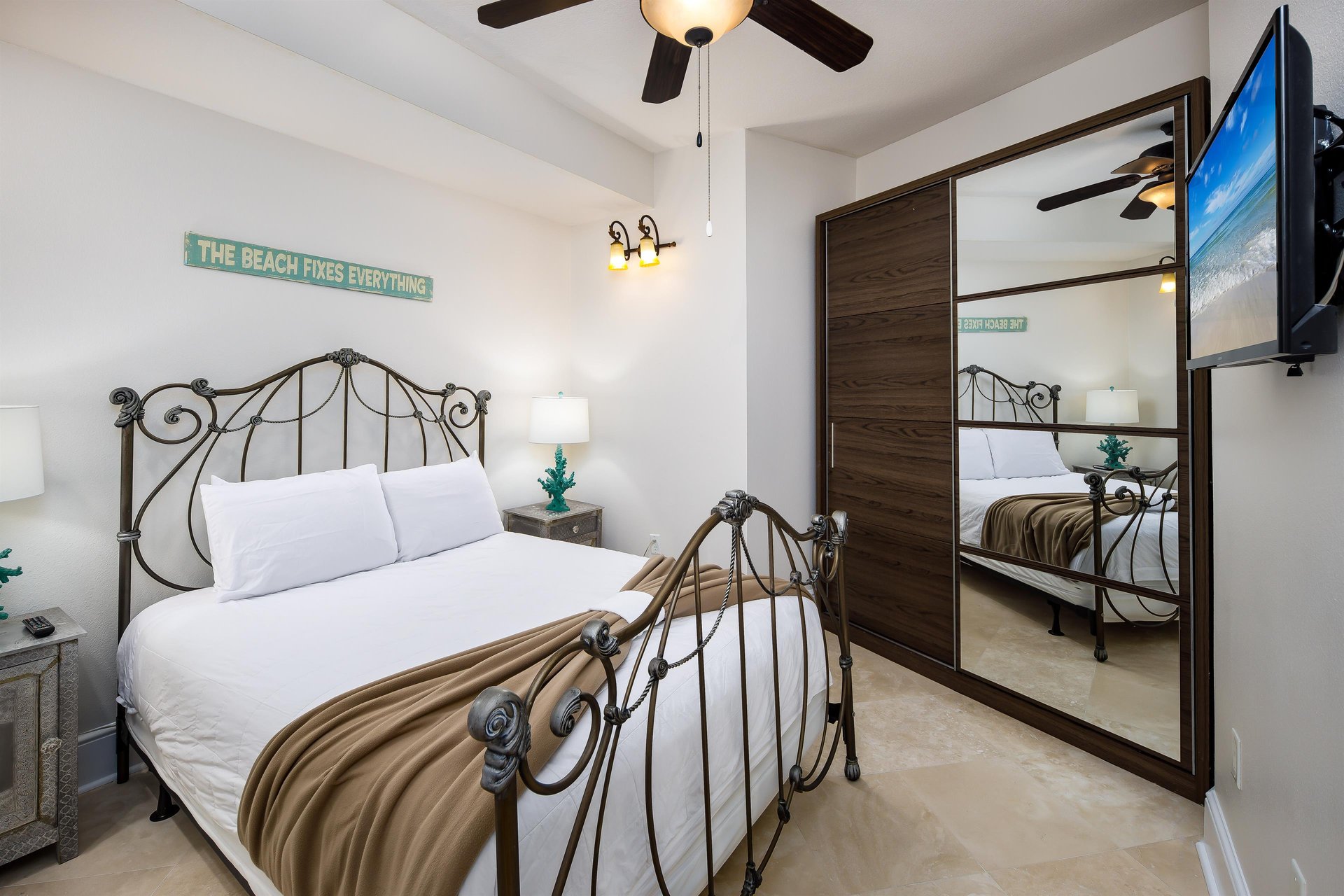 This room has a generous amount of storage.