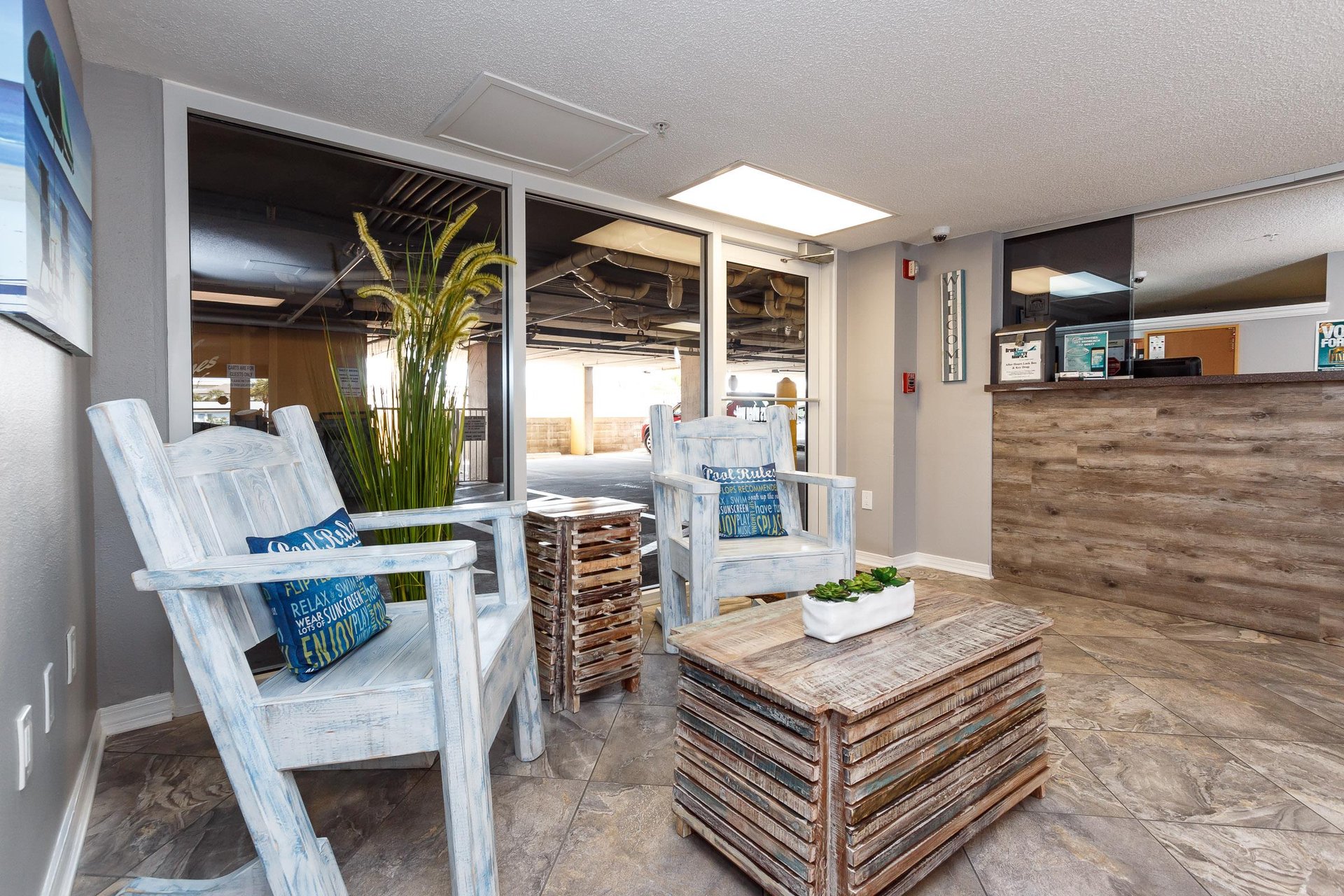 The lobby has garage access for convenience.