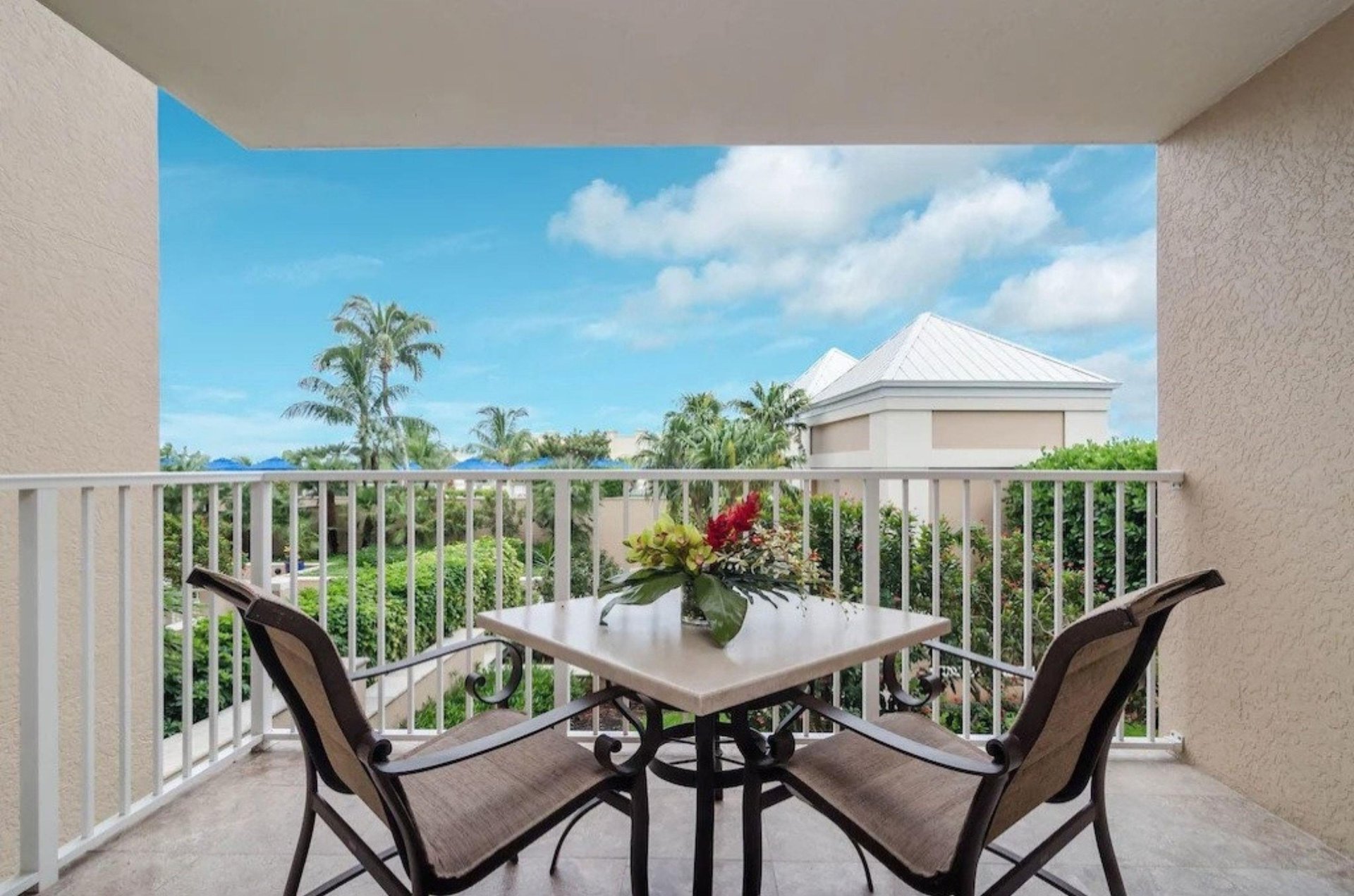 A balcony at Marco Beach Ocean Suites in Florida