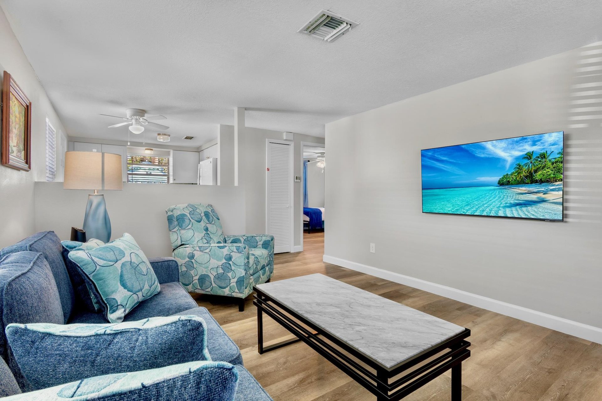 Bright living space with TV