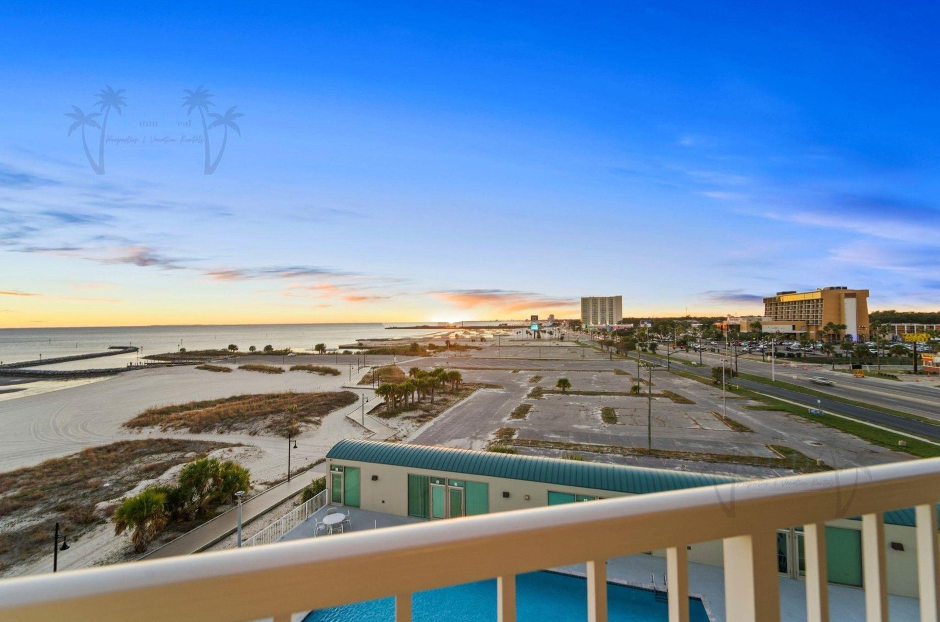 A view of the beach from a balcony at Sea Breeze Condos in Biloxi, Mississippi