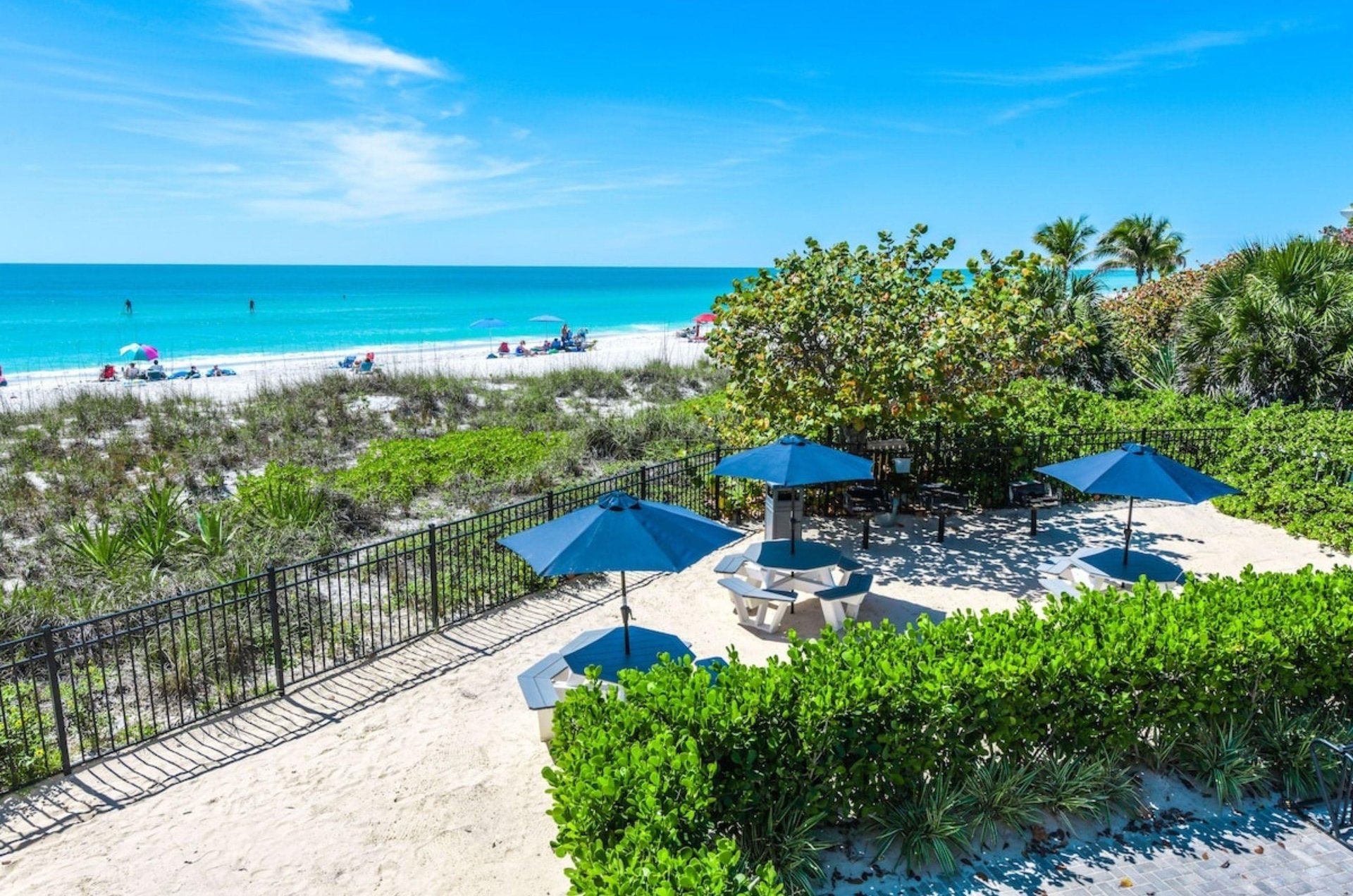 Tables on the beachfront patio