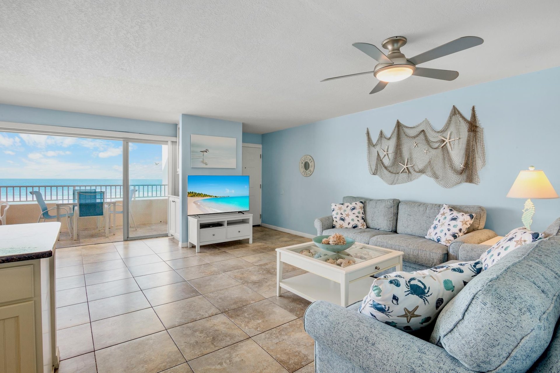 Cozy living area with coastal charm