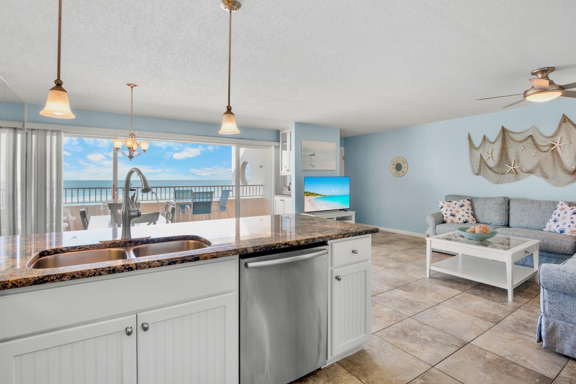 Oceanfront kitchen, opening to private balcony