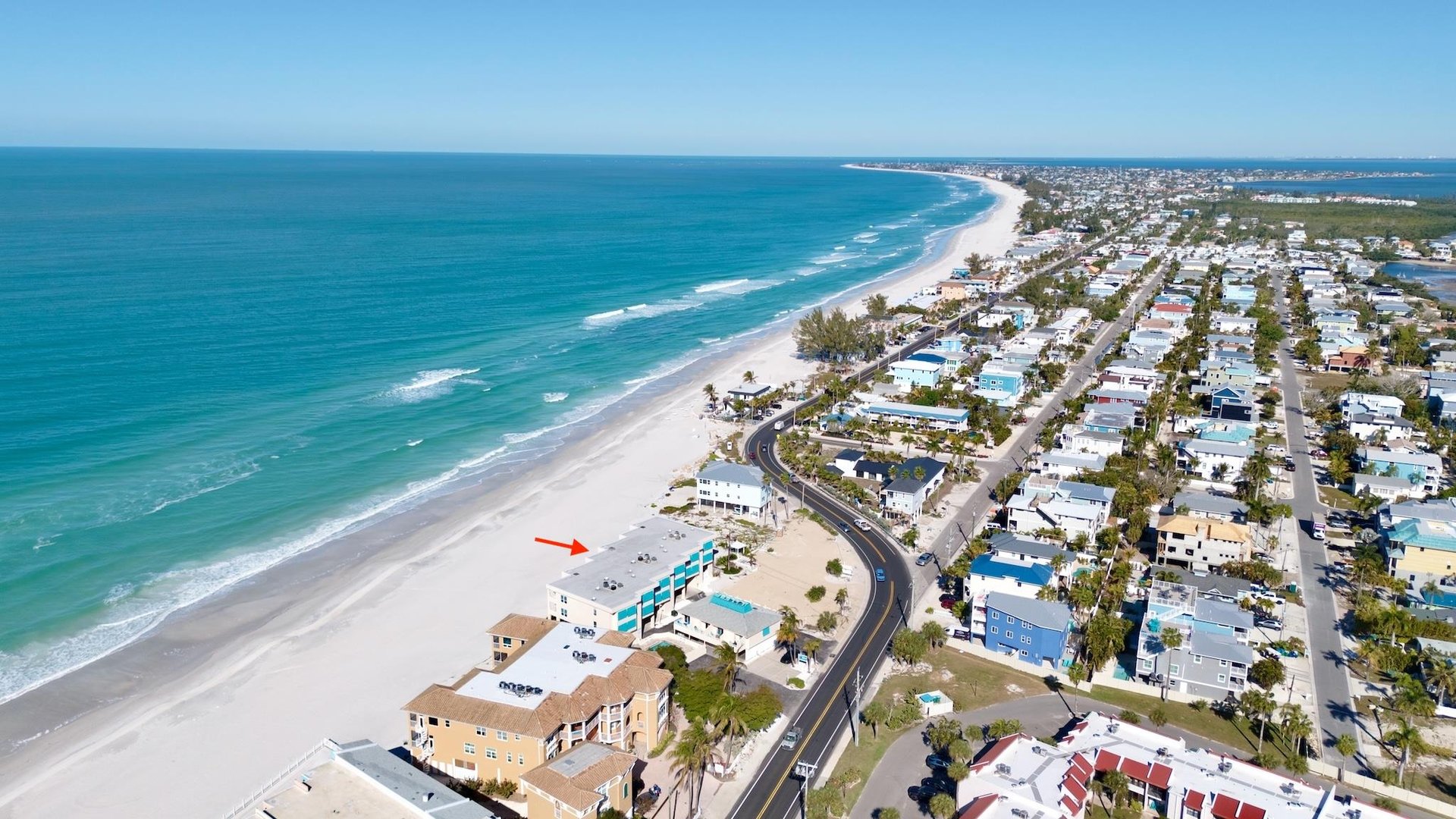 Aerial view of beachfront condo