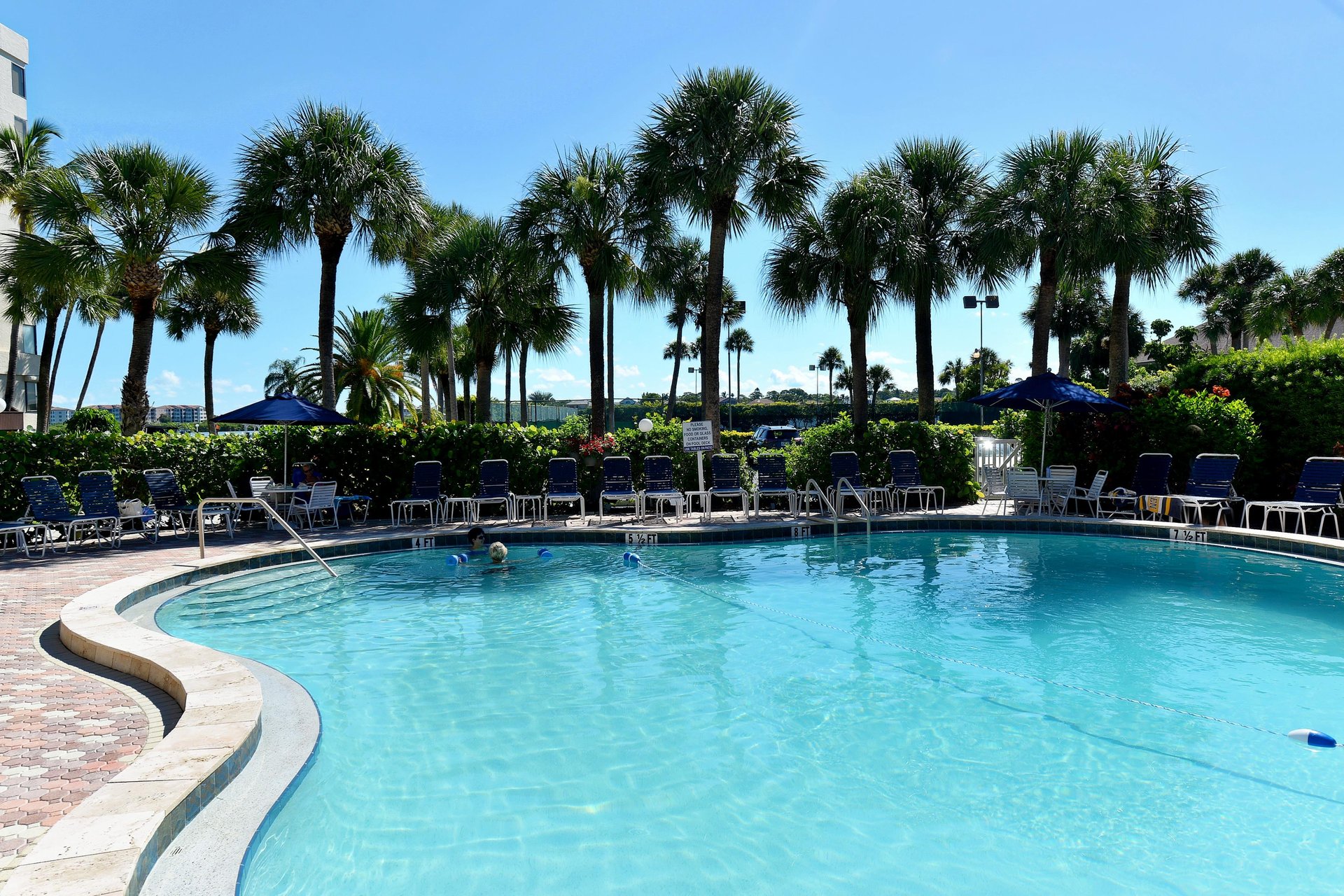 Sparkling pool surrounded by swaying palms creates your perfect tropical oasis for endless sunny afternoons.