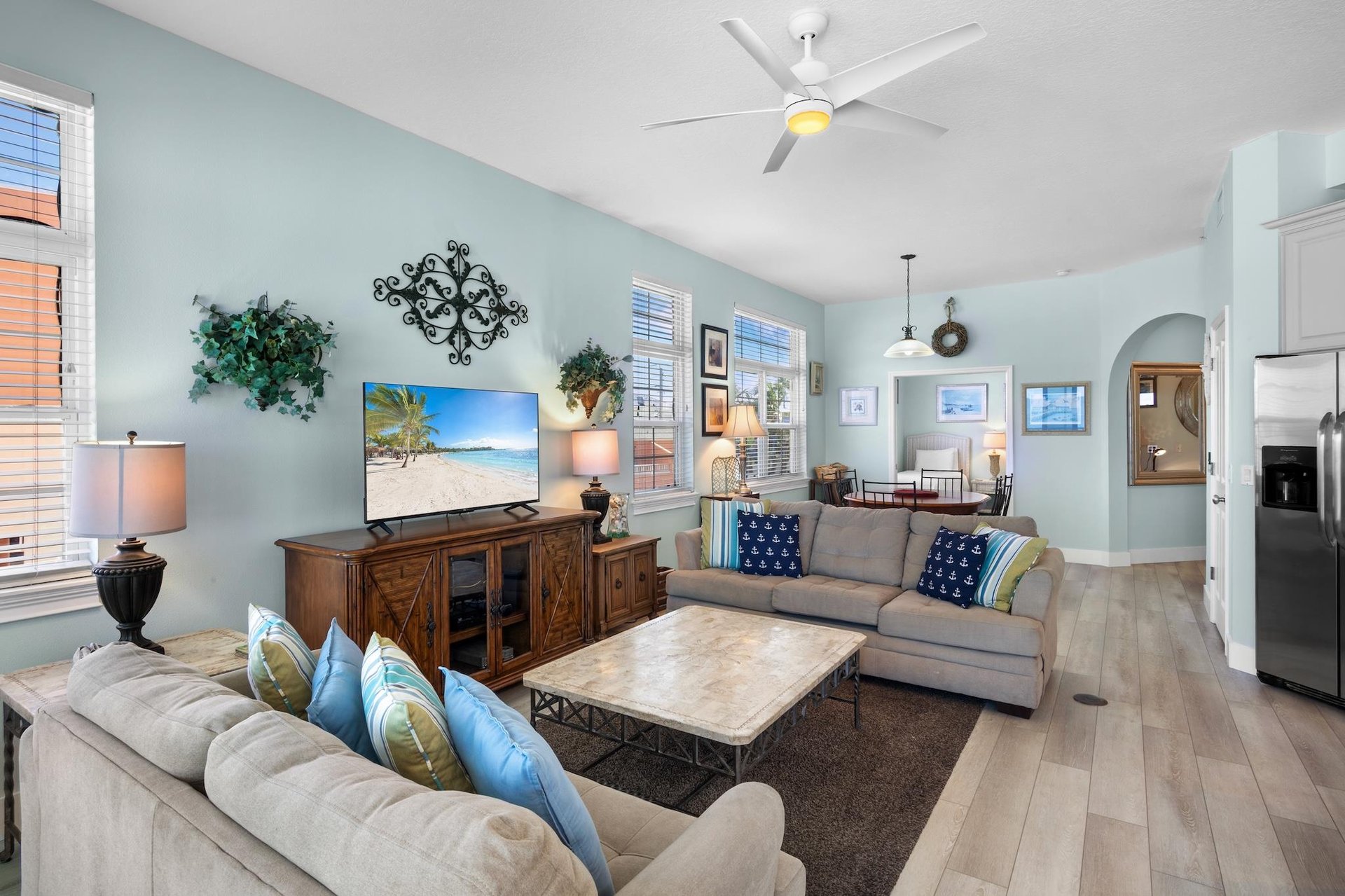 Bright living space with smart TV