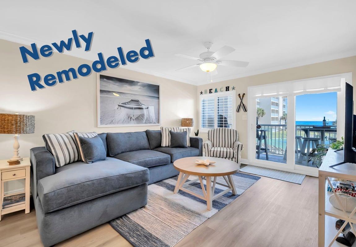 Living Area with Gulf Views and Sleeper Sofa