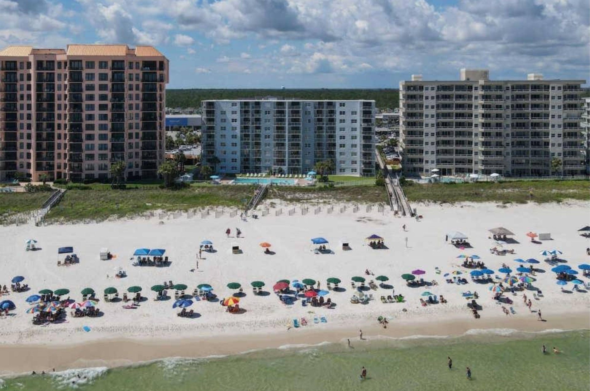 Birds eye view of Sunswept Condominiums and the beach in Orange Beach Alabama