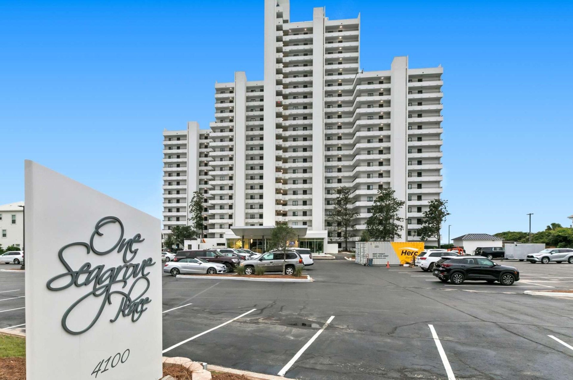 View from the street of One Seagrove Place on Highway 30A