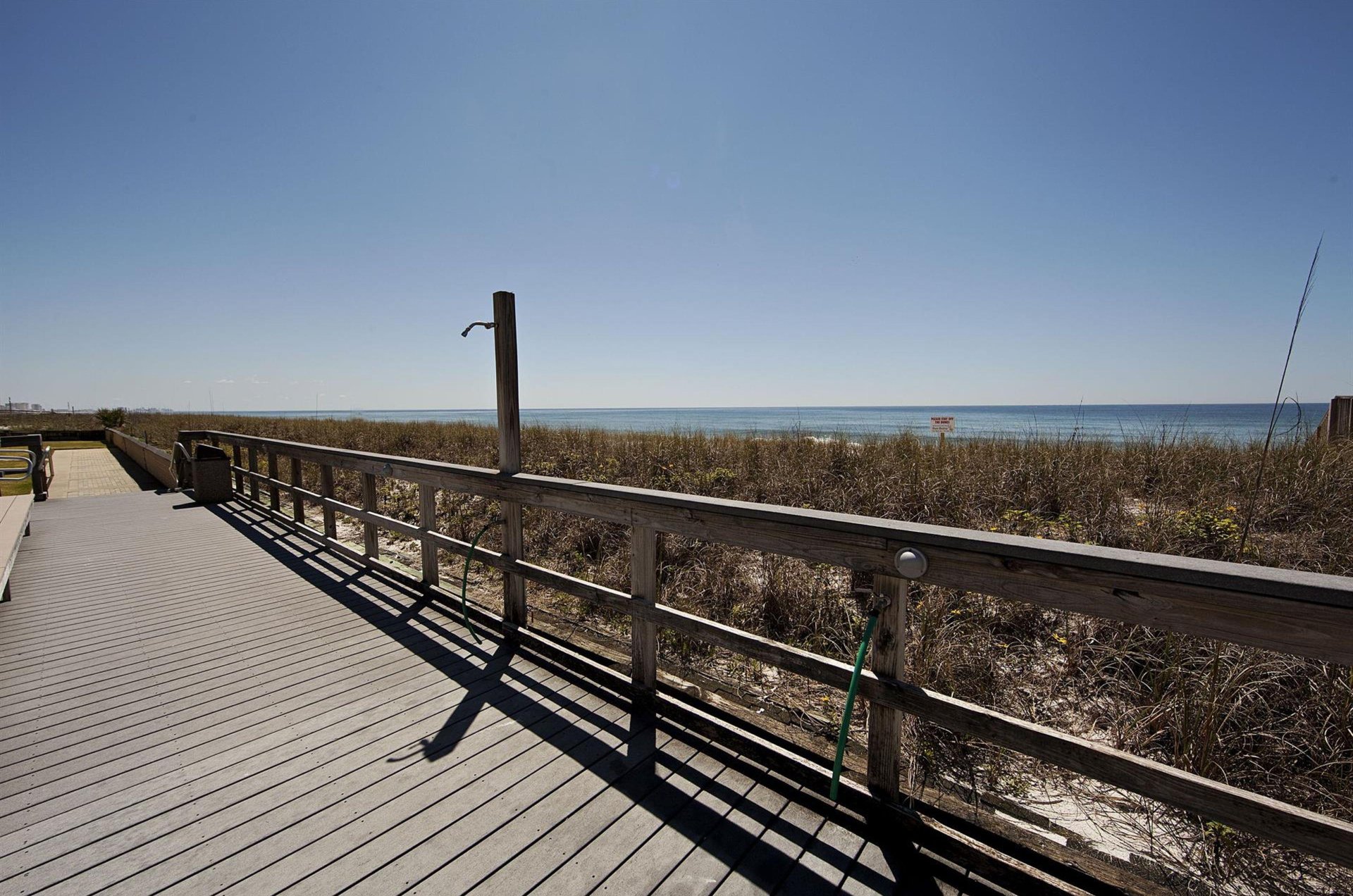 Showers on the boardwalk provide an easy way for guests to rinse of sand and salt.