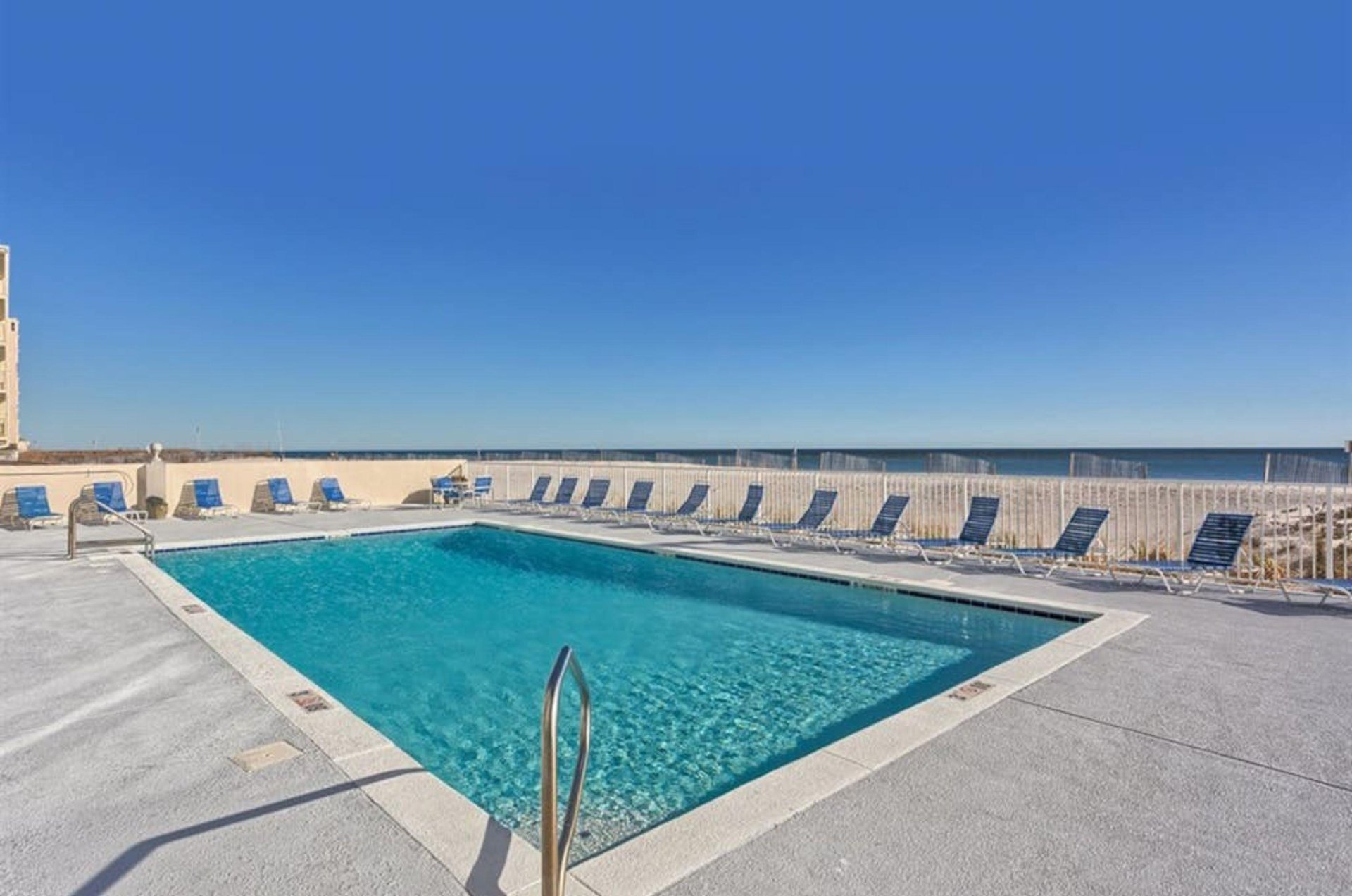 The beachfront pool at Gulf Tower Condominiums in Gulf Shores Alabama