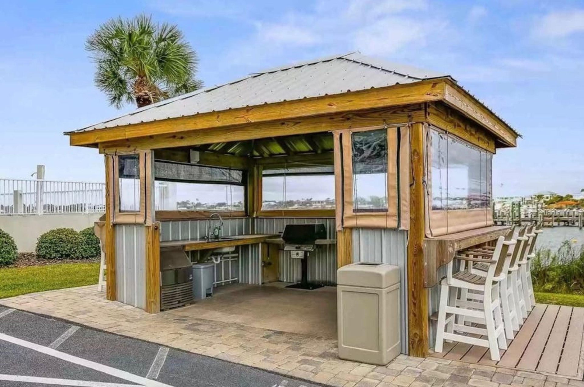 The covered outdoor grilling area at SeaSpray Condominiums