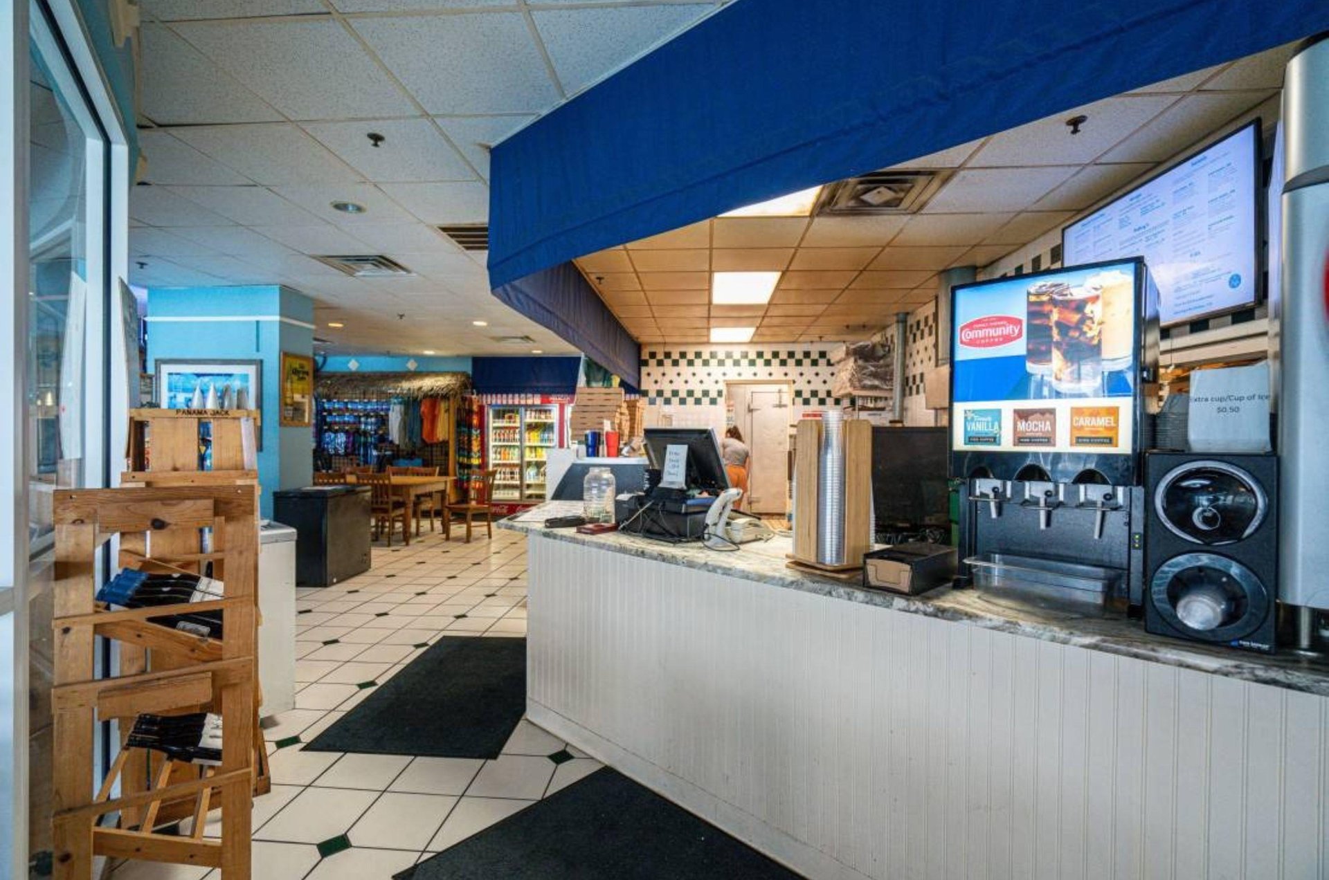 The onsite restaurant and snacm bar at Pelican Beach Resort in Destin Florida