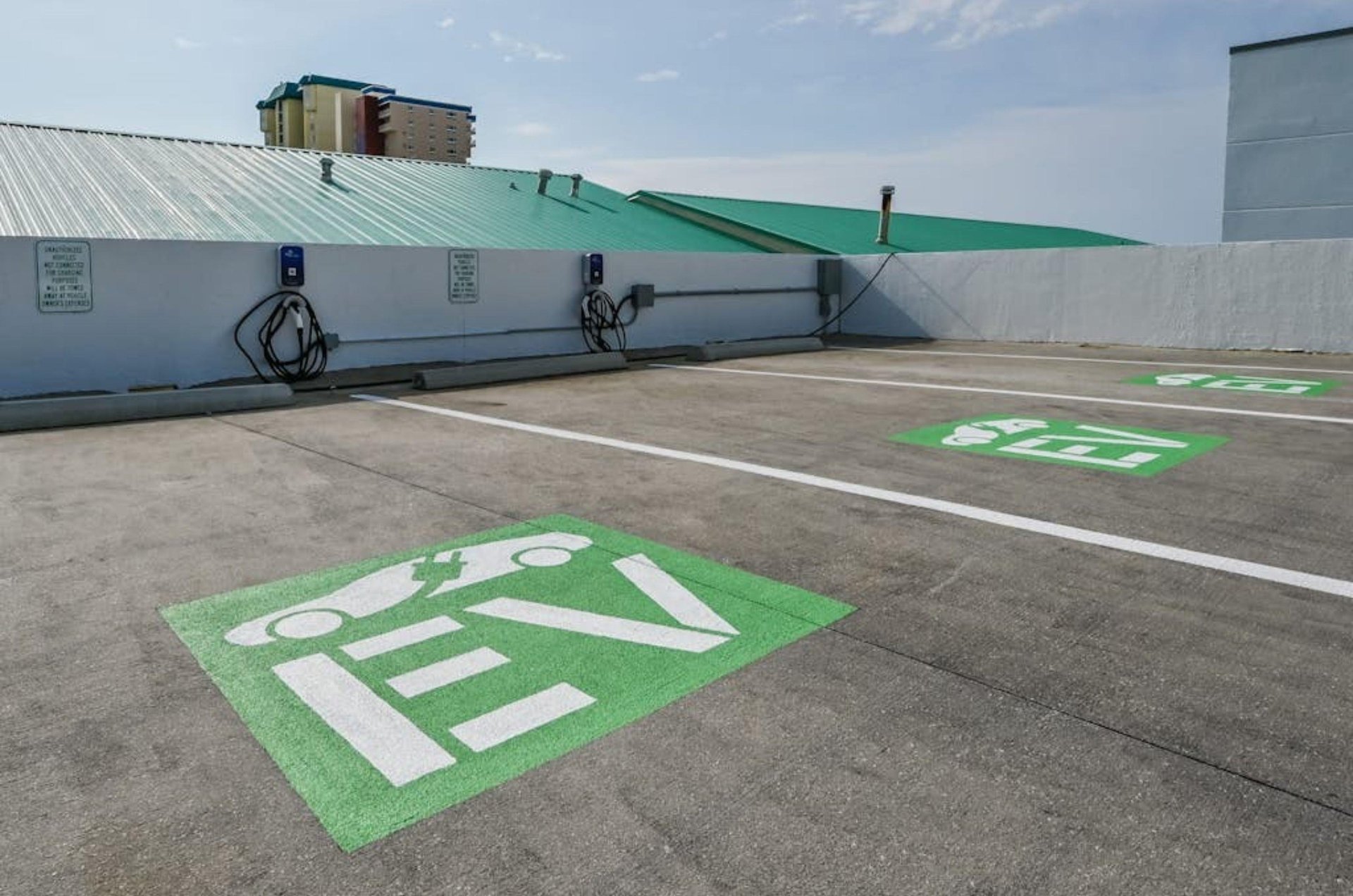The parking spots for electric vehicles with charging stations at Pelican Beach Resort